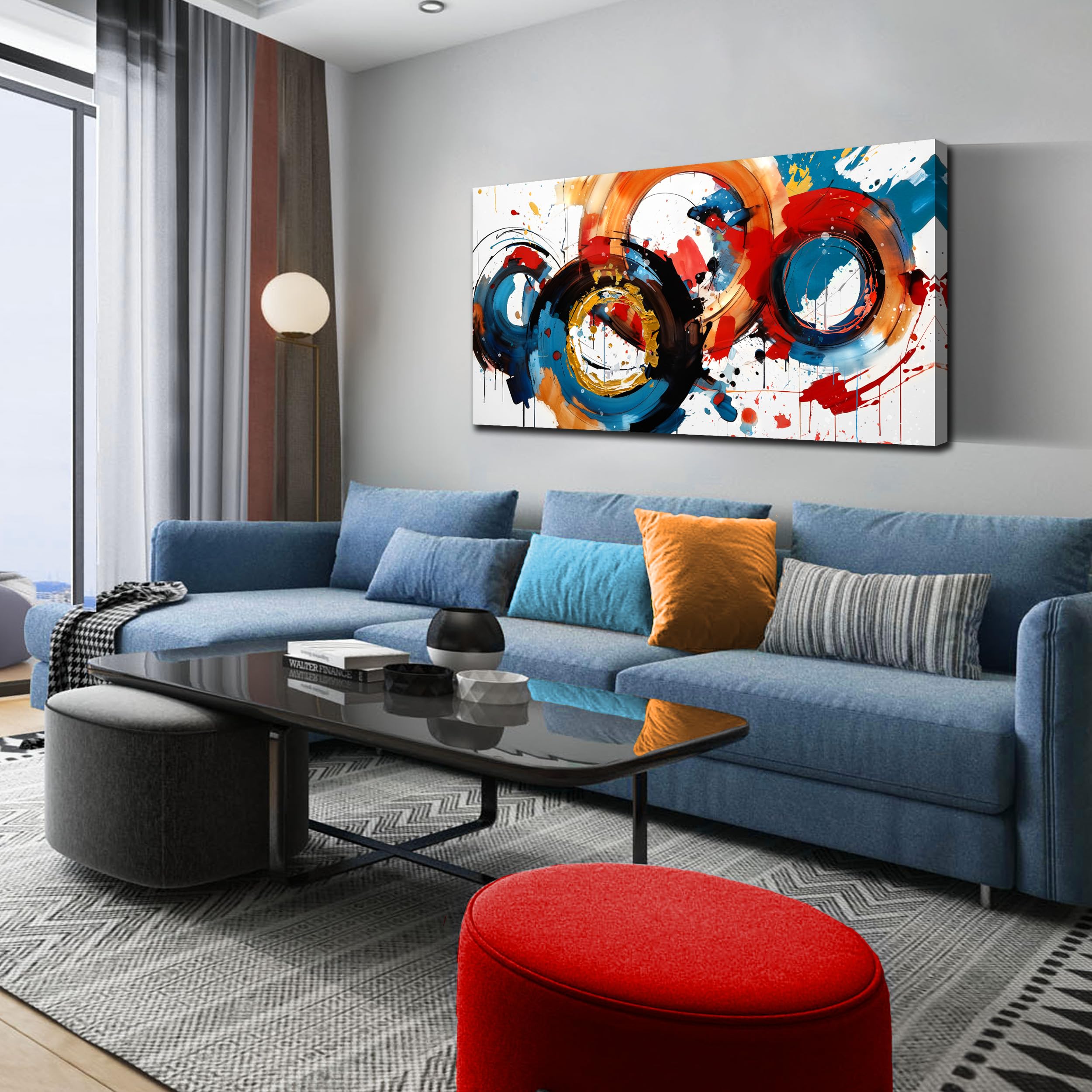 Arte Abstracto Para Pared, Impresiones Grandes En Lienzo Moderno, Sala De Estar, Dormitorio, Oficina En Casa, Decoración De Pared, Enmarcada Círculo Colorido, Imagen Abstracta Lista Para Colgar
