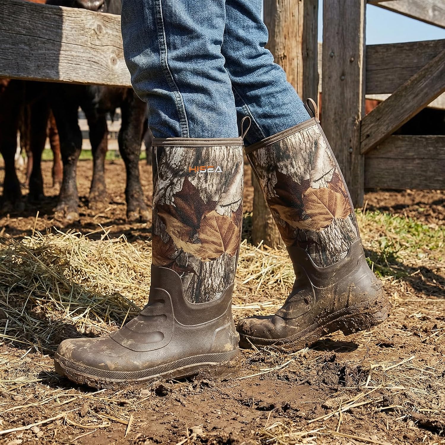 HISEA Men's Neoprene Rubber Rain Boots,Waterproof Insulated Hunting Fishing Mud Boots,Warm Boot with Comfortable Non-Slip Soles Suitable for Outdoor Garden Work - Image 3