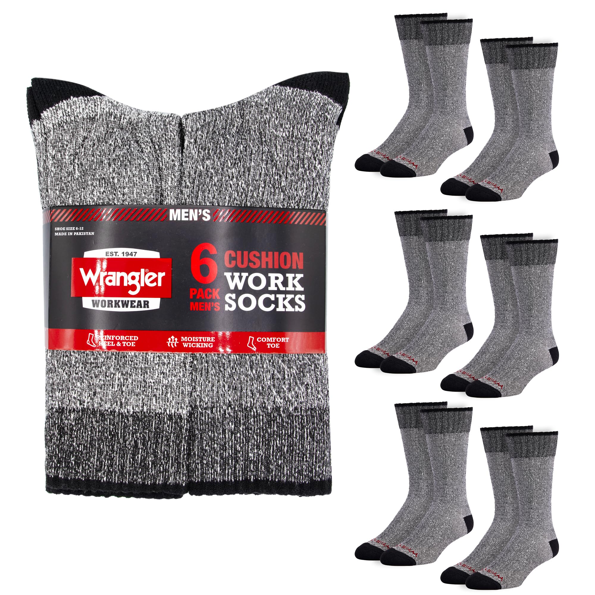 Wrangler Calcetines de mezcla de lana para hombre, térmicos, cálidos y duraderos, para invierno, paquete de 6, calcetines de senderismo y trabajo, talla 6-12