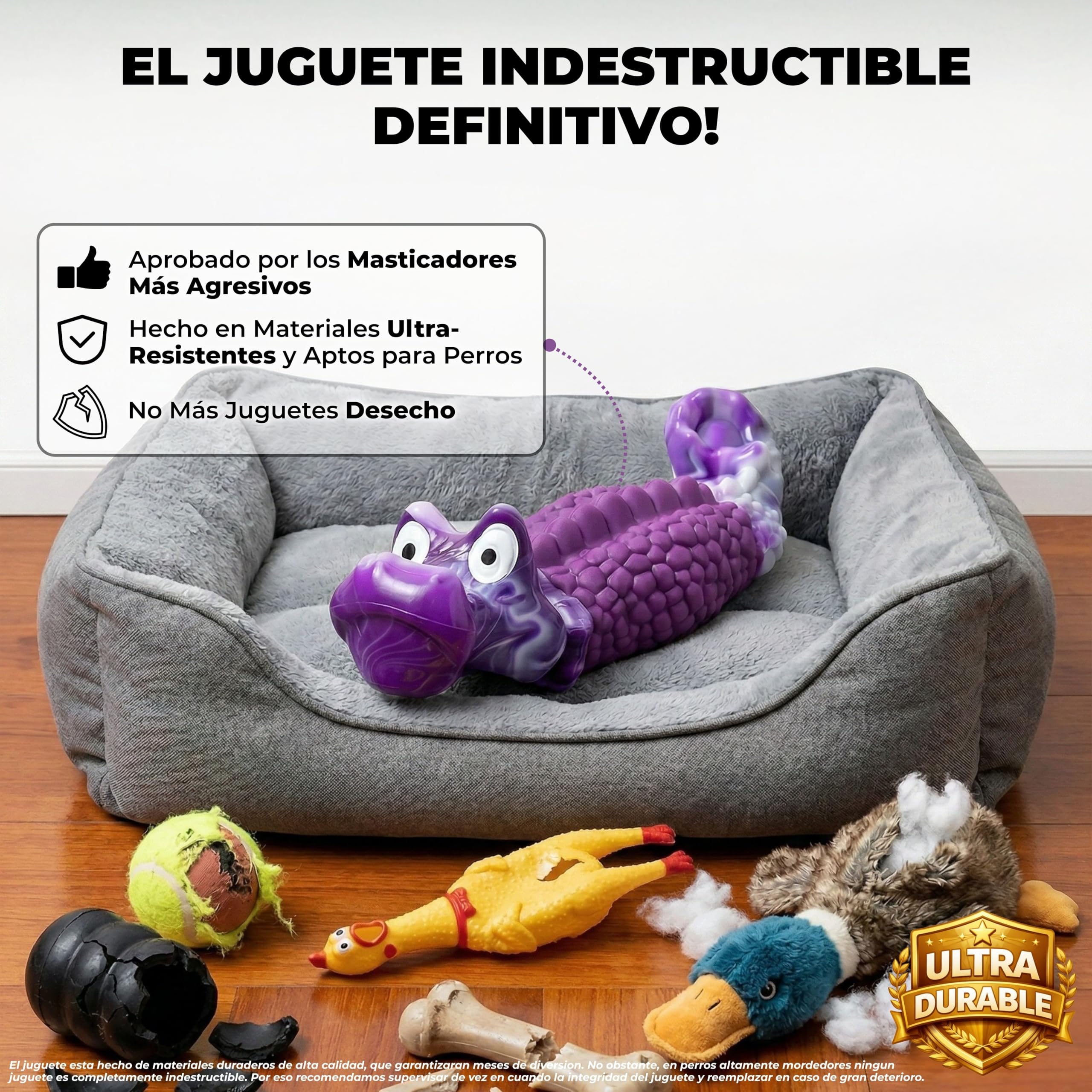 Zenir Juguete Perro Indestructible Cocodrilo con Aroma a Bacon | Juguetes para Perros Masticadores Agresivos Antiestres y Ansiedad | Mordedor Perro Resistente. Juguetes Perros Grandes y Medianos — view 7