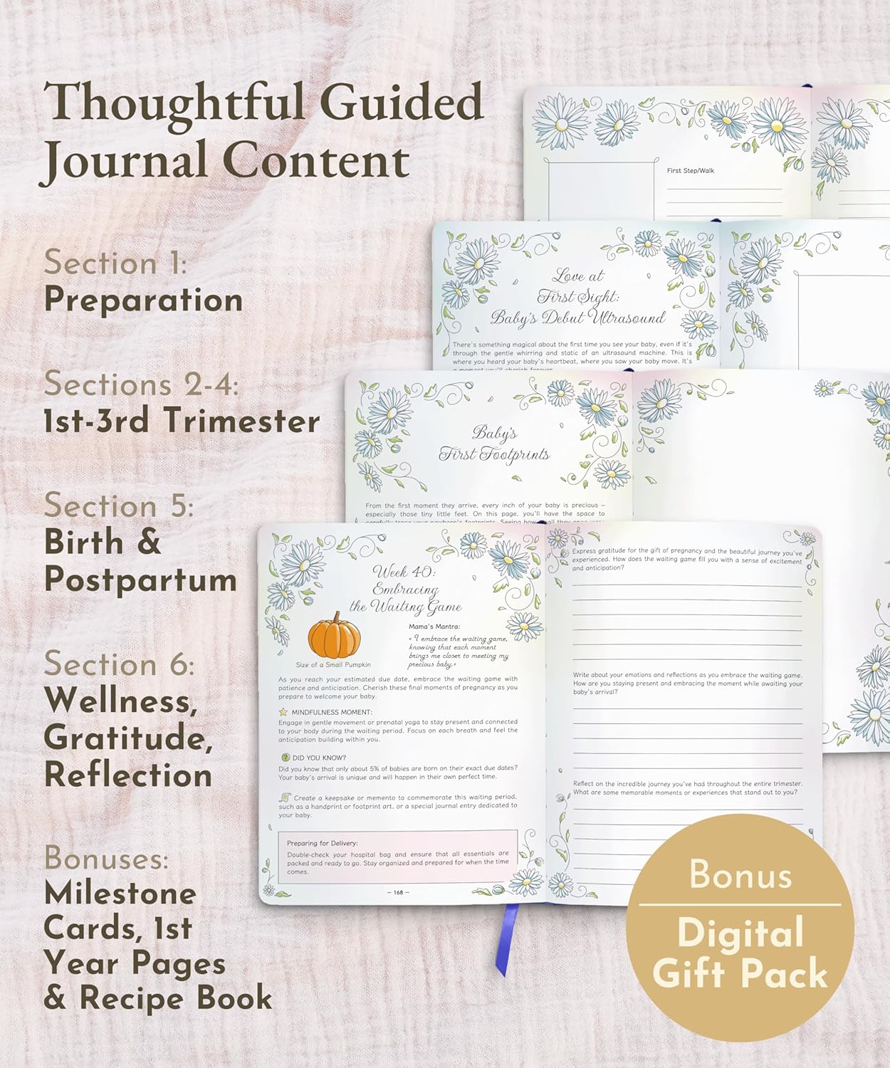 Keepsake Pregnancy Journal with Weekly Guides, Milestone Pages, and Gift-Ready Packaging - Beautiful Mom To Be Gift - Premium Pregnancy Gifts for Expecting Mom (338 Pages, Acid-Free Paper, Hardcover)