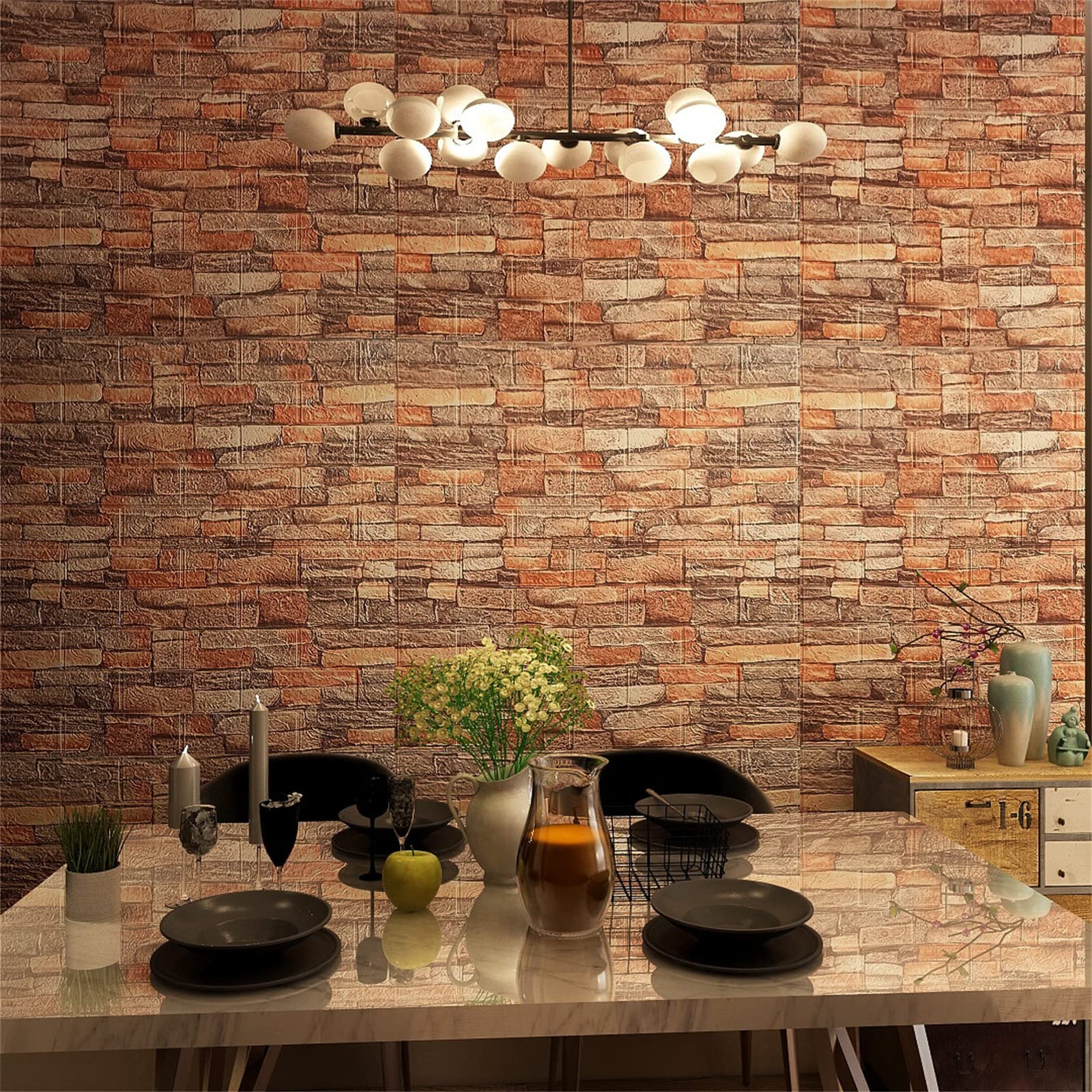 Papel Pintado pared ladrillo, Paneles decorativos 3d autoadhesivo 10 piezas, Grueso Impermeable DIY Pegatina de Pared Espuma 3D,para Salón Dormitorio Fondo de Pared Decoración Arte (Rojo)