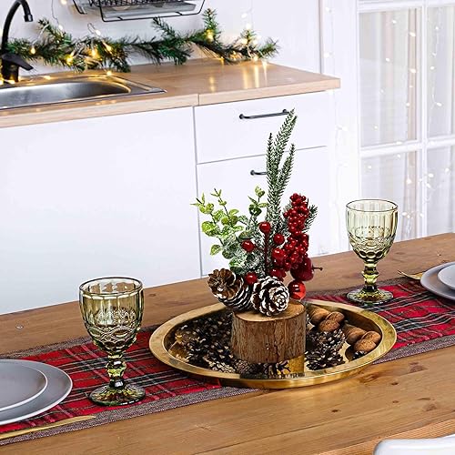 Miniatura 7 de GIft Boutique Mini árbol de mesa de Navidad con pequeño cono de pino artificial decorativo bayas adornos base de madera, decoración de fiesta