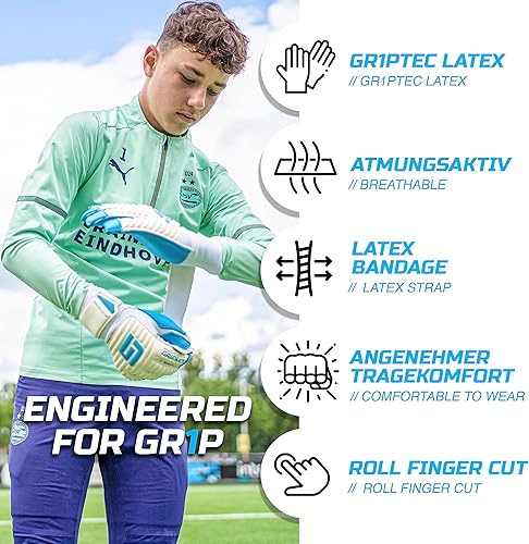 Miniatura 2 de GRIPMODE Guantes clásicos de portero Fly Roll para adultos y niños con forro de látex Griptec, adecuados para todo tipo de clima, protección para