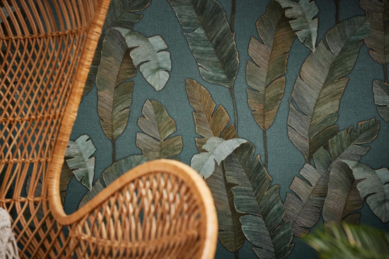 Livingwalls Wallpaper Tropical Design - Blue, Green - Jungle Wallpaper 395.99in x 27.56in Made in Germany - 392183