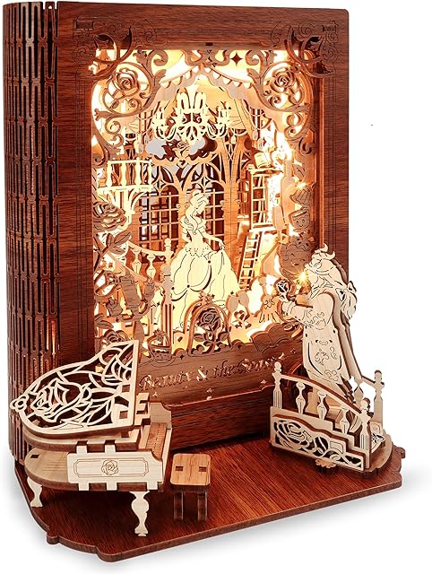 FUNPOLA Beauty and the Beast 3D Wooden Puzzle for Adults  Beauty and the Beast 3D Puzzle Gifts  3D Wood Puzzles Storybook Décor Model Kit for Kids and Adults