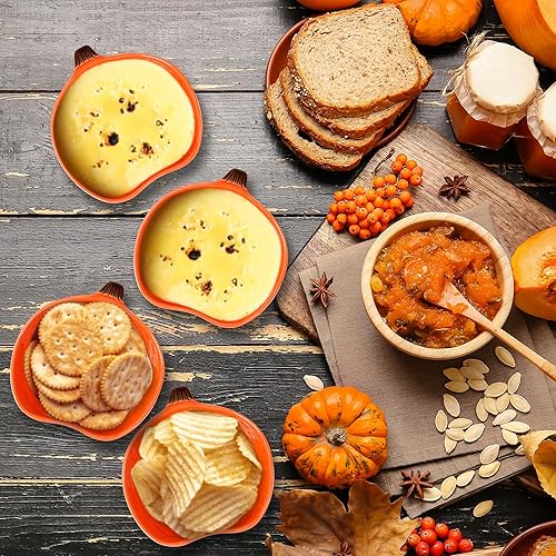 Miniatura 4 de Kolewo4ever 12 piezas de ramequines de calabaza de Acción de Gracias, cuencos de cerámica, cuenco de calabaza de 6 onzas, apto para horno, para
