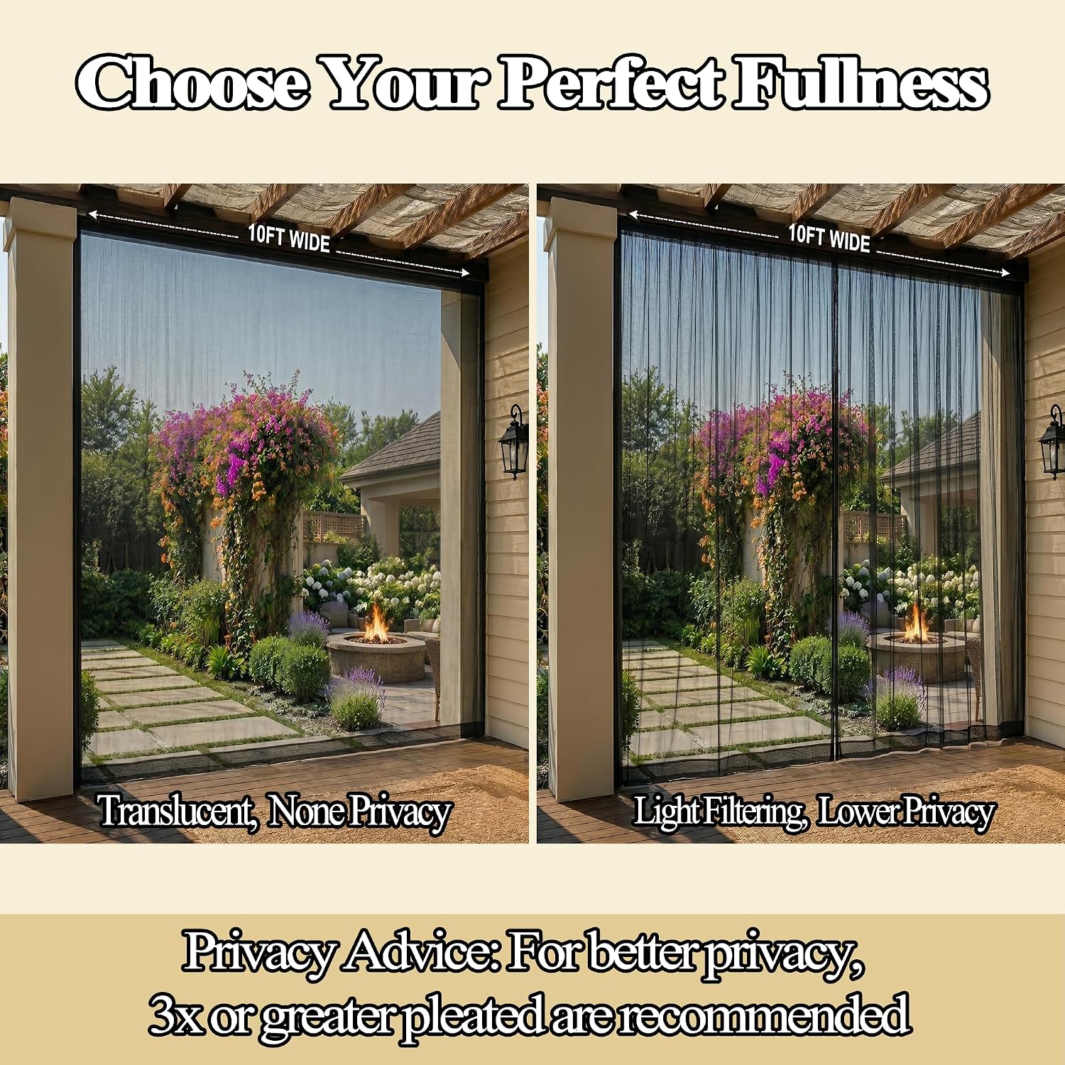 Outdoor Mosquito Netting for Patio - Extra Wide Mesh Bug Net Curtains for Porch, Lightweight Airy Screen for Balcony Gazebo Pergola Cabana, 125" W x 98" L Per Panel, 2 Panels, Black