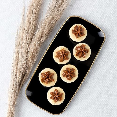 Miniatura 2 de Plasticpro Bandejas de plástico para servir - Platos desechables para fiestas, color blanco, (4, bandeja redonda negra con borde dorado)