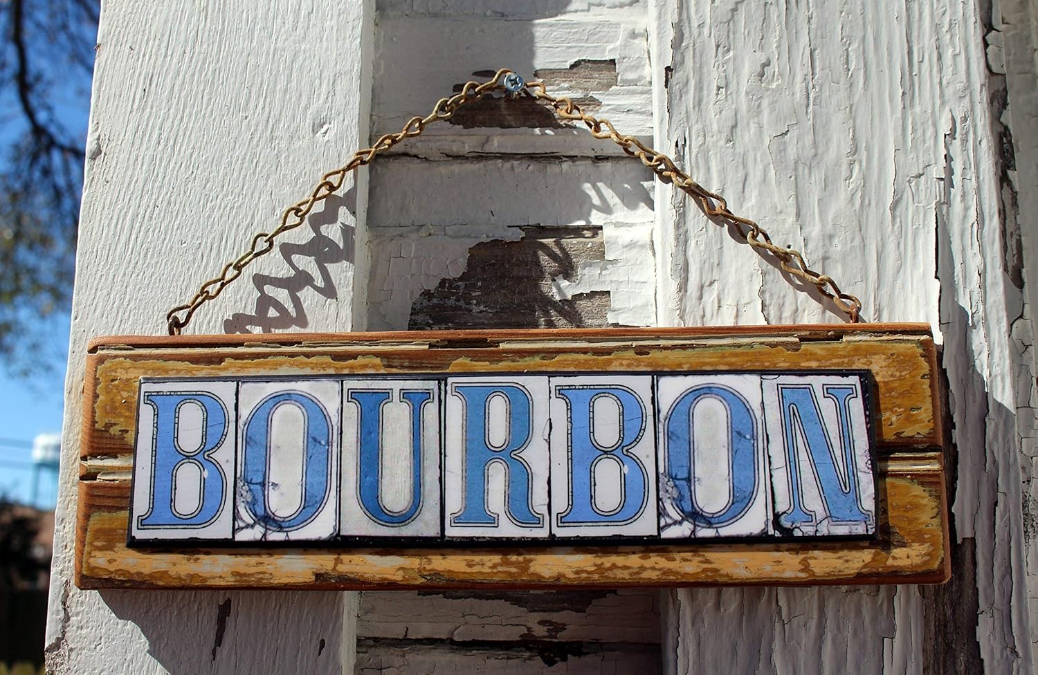 Bourbon Street Salvage wood sign with New Orleans Street Tile Lettering