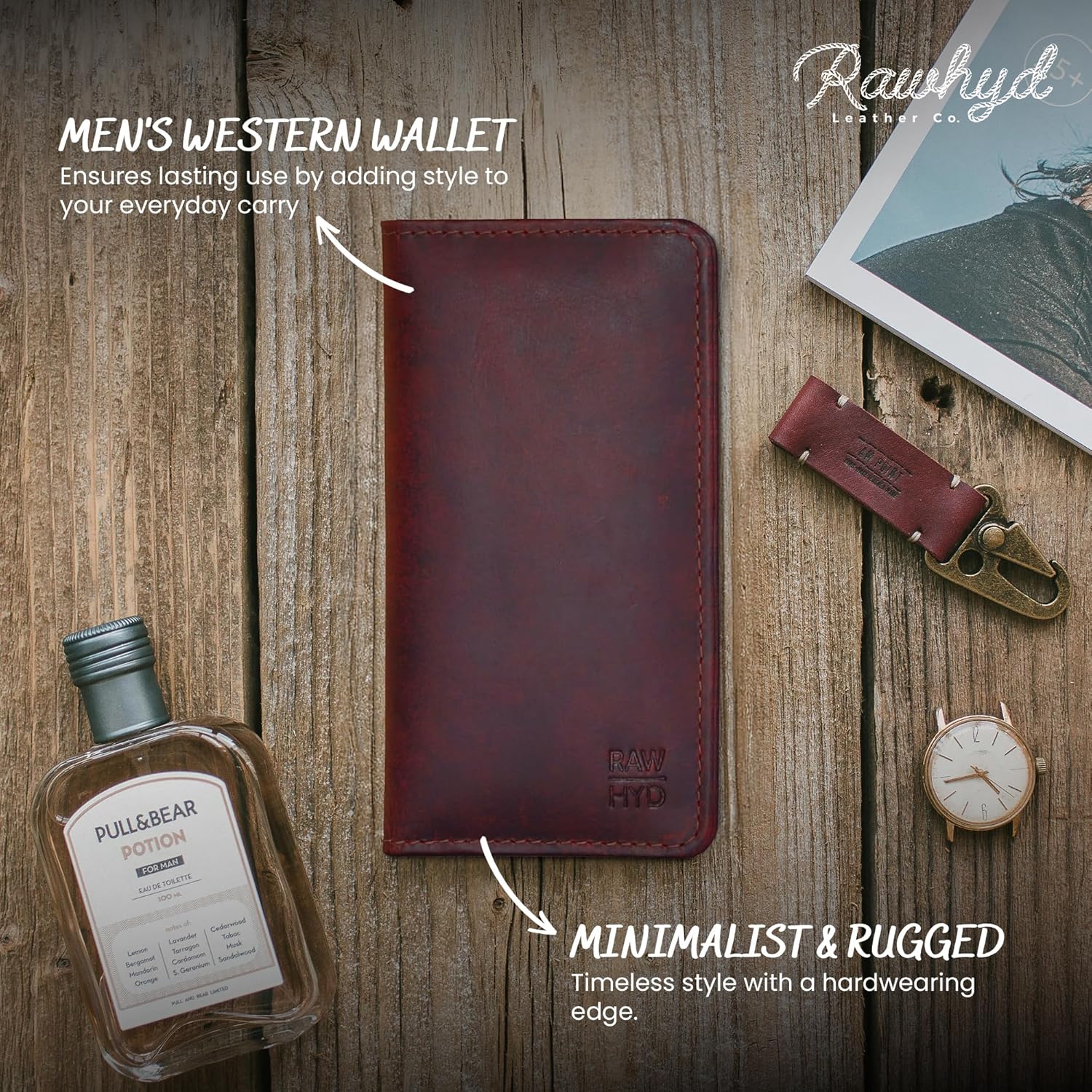 Classic Full-Grain Leather Long Bifold Wallets - Sleek Handcrafted Cowboys Wallet for Men - Compact Minimalist Men's Bifold Wallets w/ Multiple Card Slots, 2 Long Side Pockets, & Sleeve (Hunter Brown) - Image 6