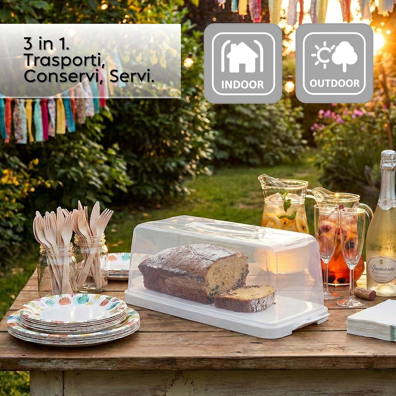 Snips - Plumcake Holder - Loaf Cake Container with Safety Locks - 34.4 x 14.8 x 14.2 cm - Plum Cake carrier, Made in Italy - 0% BPA and phthalate free