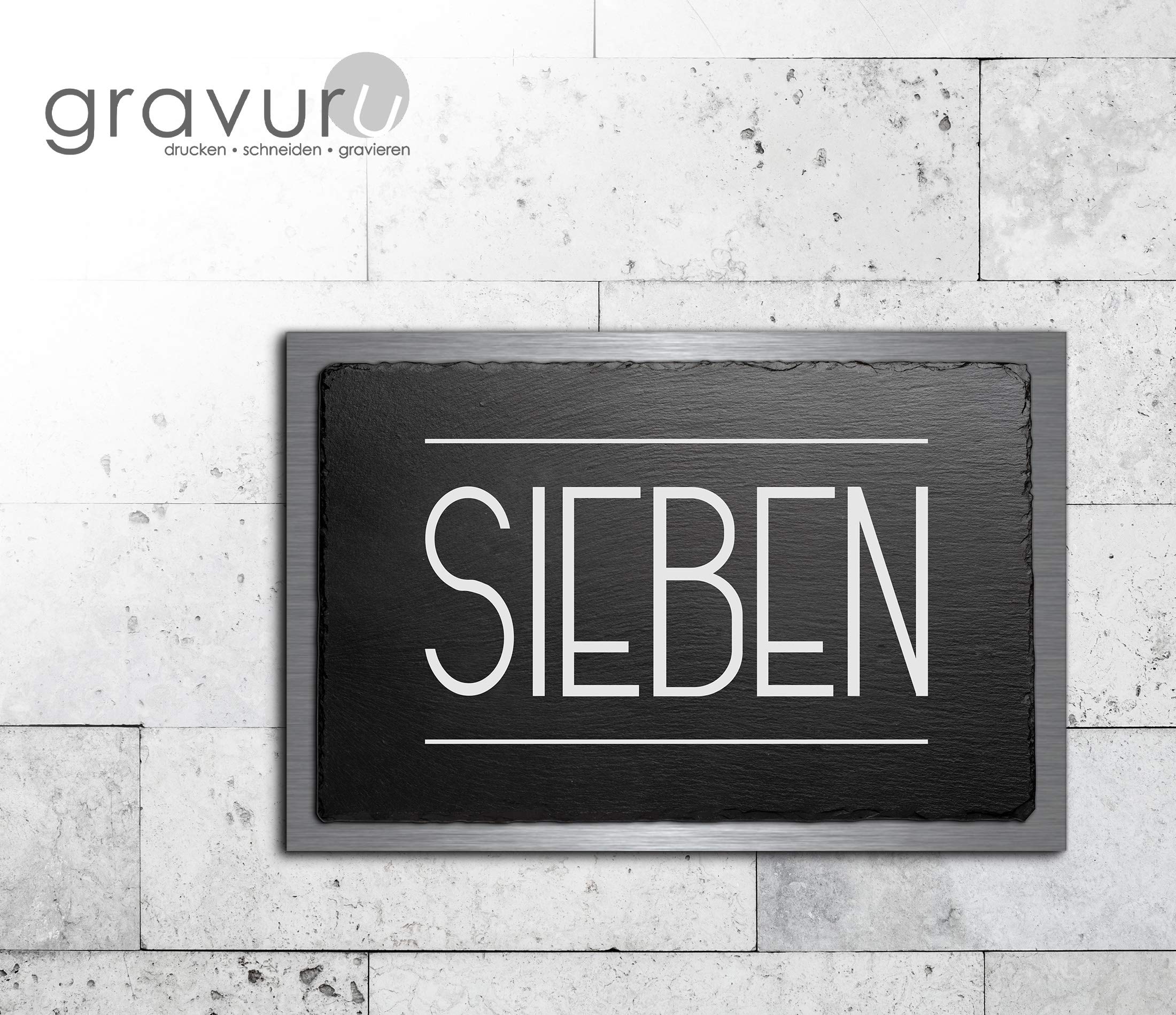 Premium Türschild | Hausnummer aus Schiefer und V2A Edelstahl | Namensschilder mit Gravur und Motiven Familien-schilder für die Haustür mit Namen selbstklebend oder mit Bolzen 30x20 cm