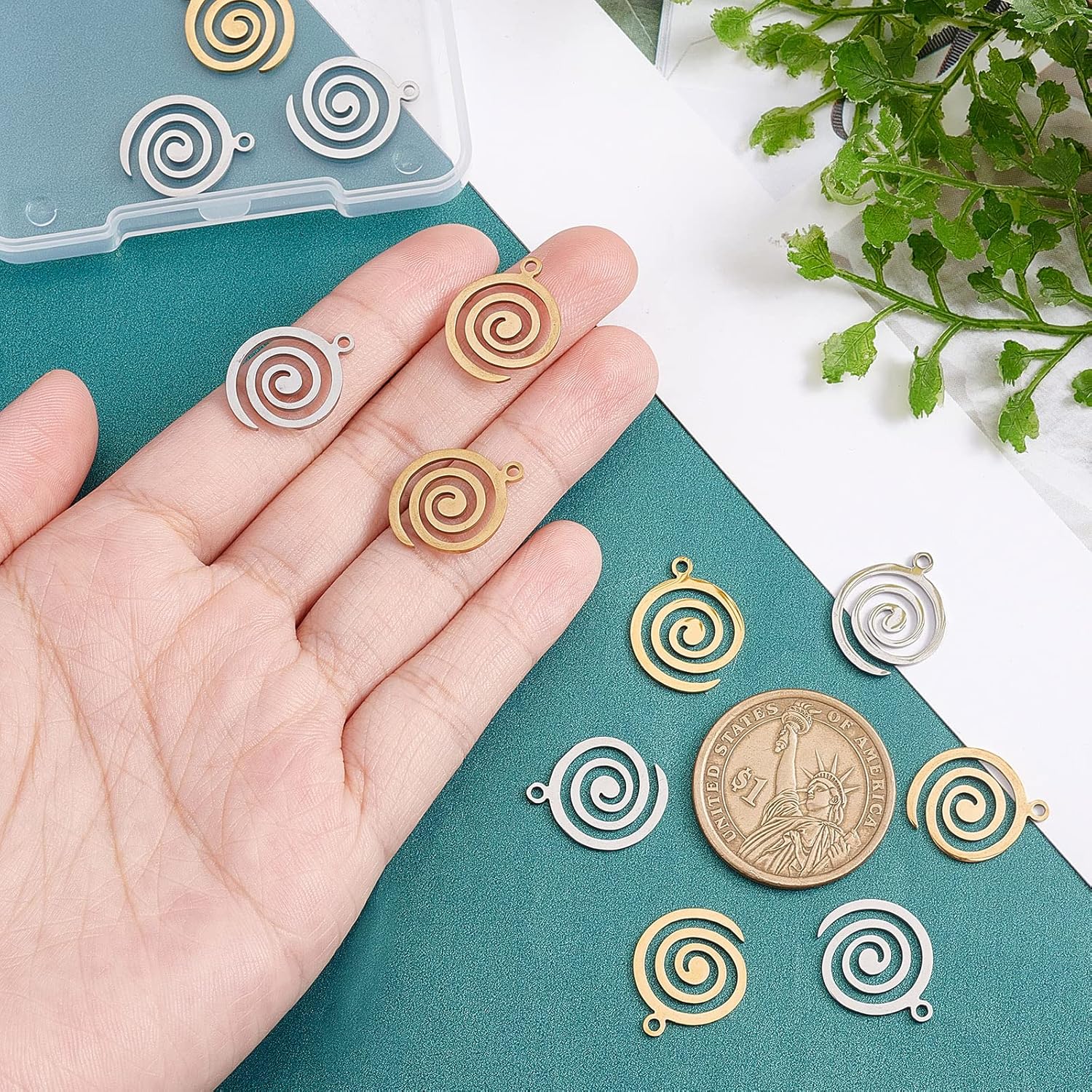 UNICRAFTALE 12Pcs 2 Colors Swirl Spiral Charms Stainless Steel Vortex Pendants Circle Round Spiral Wave Charms for Jewelry Making 18x15x1mm - Image 2