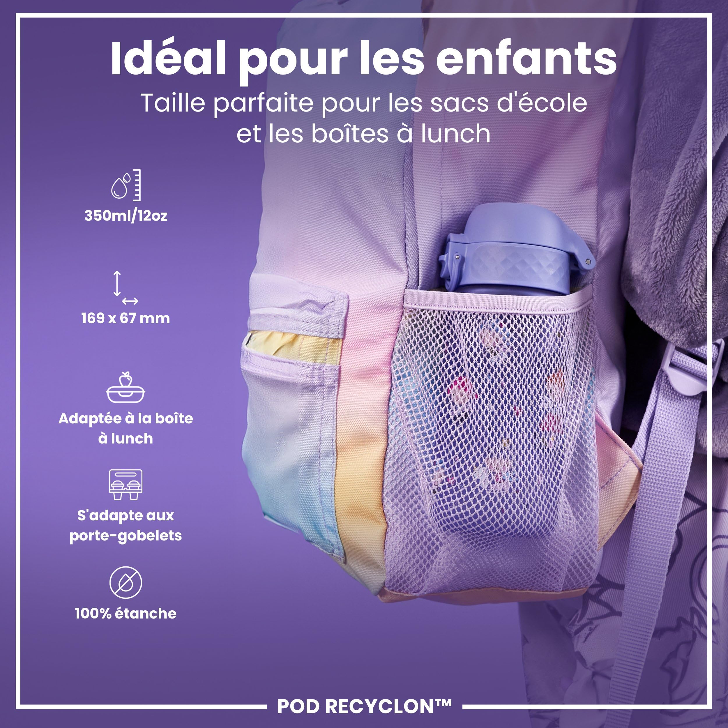 Ion8 Gourde Enfant, 350ml, Anti-Fuite, Facile à Ouvrir, Verrouillage Sécurisé, Lavable en Lave-Vaisselle, Sans BPA, Poignée de Transport, Facile à Nettoyer, Carbone Neutre, Fées