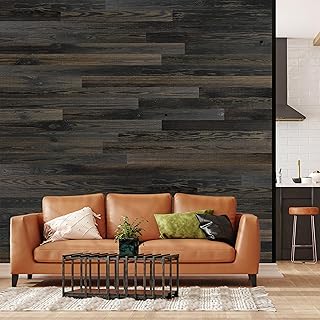 TIMBERCHiC Barnwood Textured Wall Planks - Made in USA, Peel-and-Stick Panels for Interior Decor, DIY Accent Wall Panels, Blackened (4" x 10 Sq Ft)
