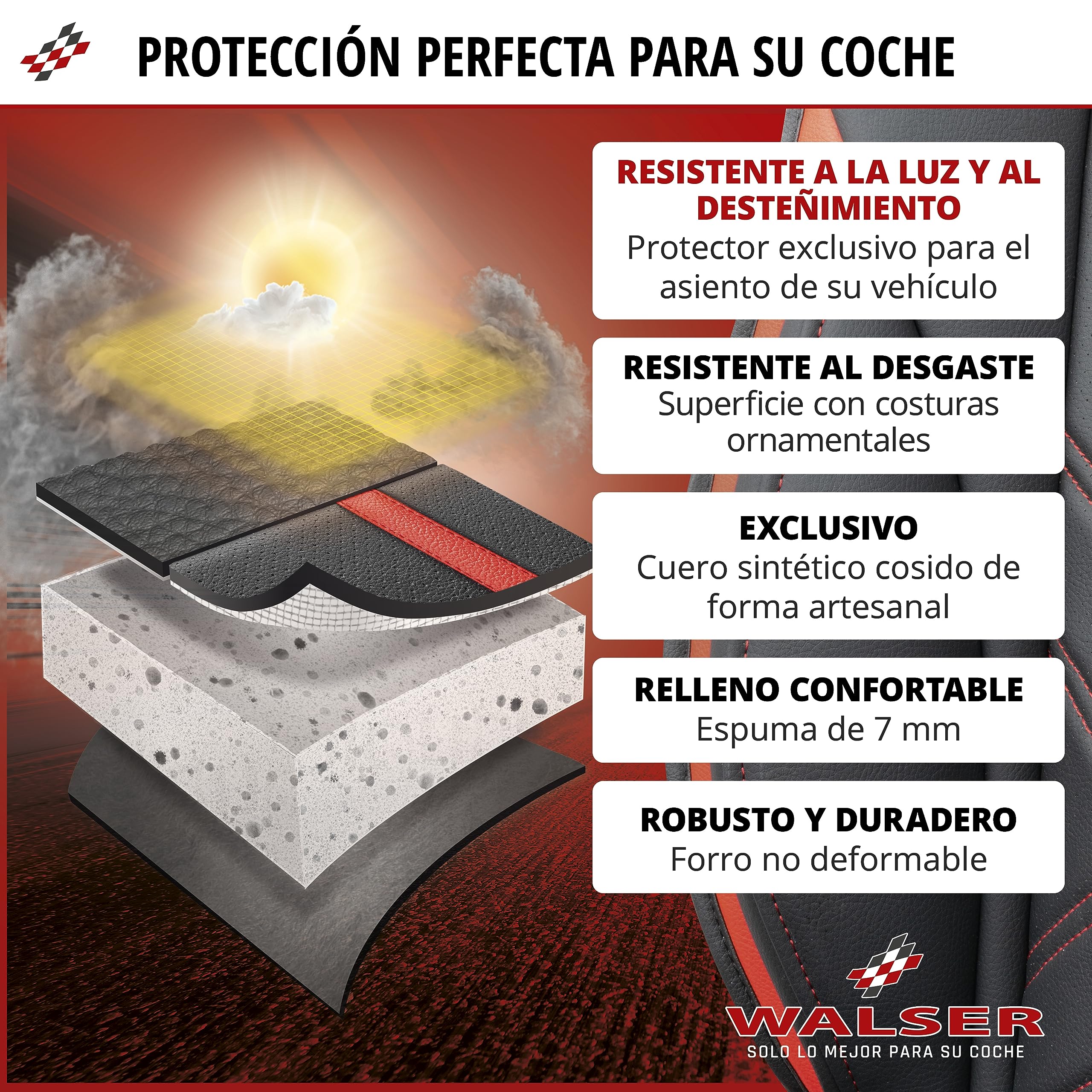 Walser Funda de Asiento de Coche Rey, Universal Almohadilla Protectora en Negro-Gris, para Coches y Camiones con aspecta de Carreras