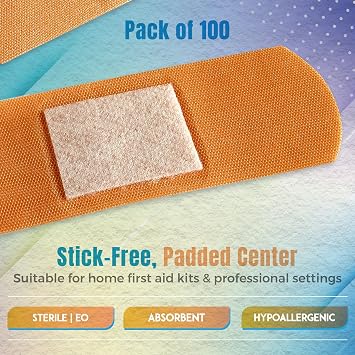 Flexible Fabric Adhesive Bandages for Comfortable Flexible Large Protection & Wound Care of Minor Cuts, Scrapes, Wounds, Assorted Sizes (2-1/4x5/8, 3 x3/4, 3x1) - 100 Count Box
