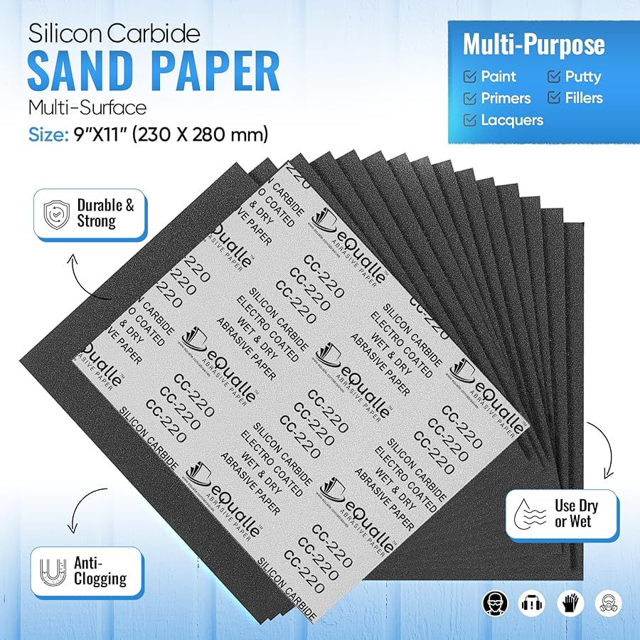 80 Grit Sandpaper Sheets, 9 x 11 in Silicon Carbide Abrasive Paper, Pack of 10 for Coarse Paint Prep, Wood Shaping, Metal Scuffing, Drywall Repair, Furniture, Cabinets, Automotive Wet Dry - image 2