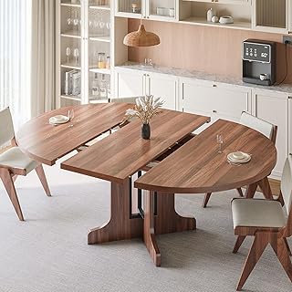 iPormis 59" Round Extendable Dining Table for 4-6, Modern Kitchen Table with Heavy Duty Pedestal Base & Wooden Top, Oval Dining Room Table for Dining Living Room, Easy Assembly, Walnut