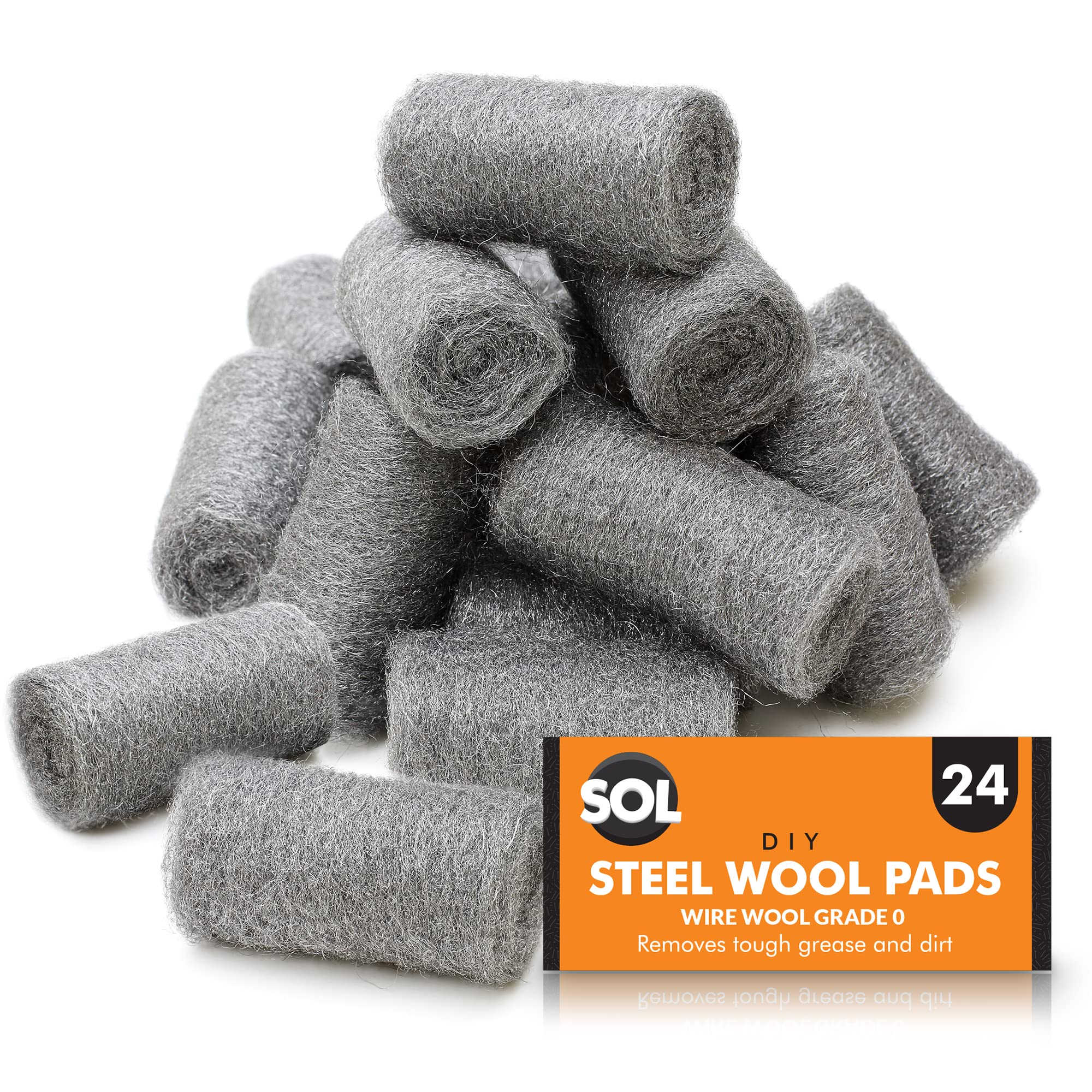 24pk Steel Wool Pads Wirewool for Cleaning Polishing Buffing Rust Removal Paint Preparation Multipurpose Scourers for Wood Metal Furniture Surface Maintenance DIY Home Workshop Tasks