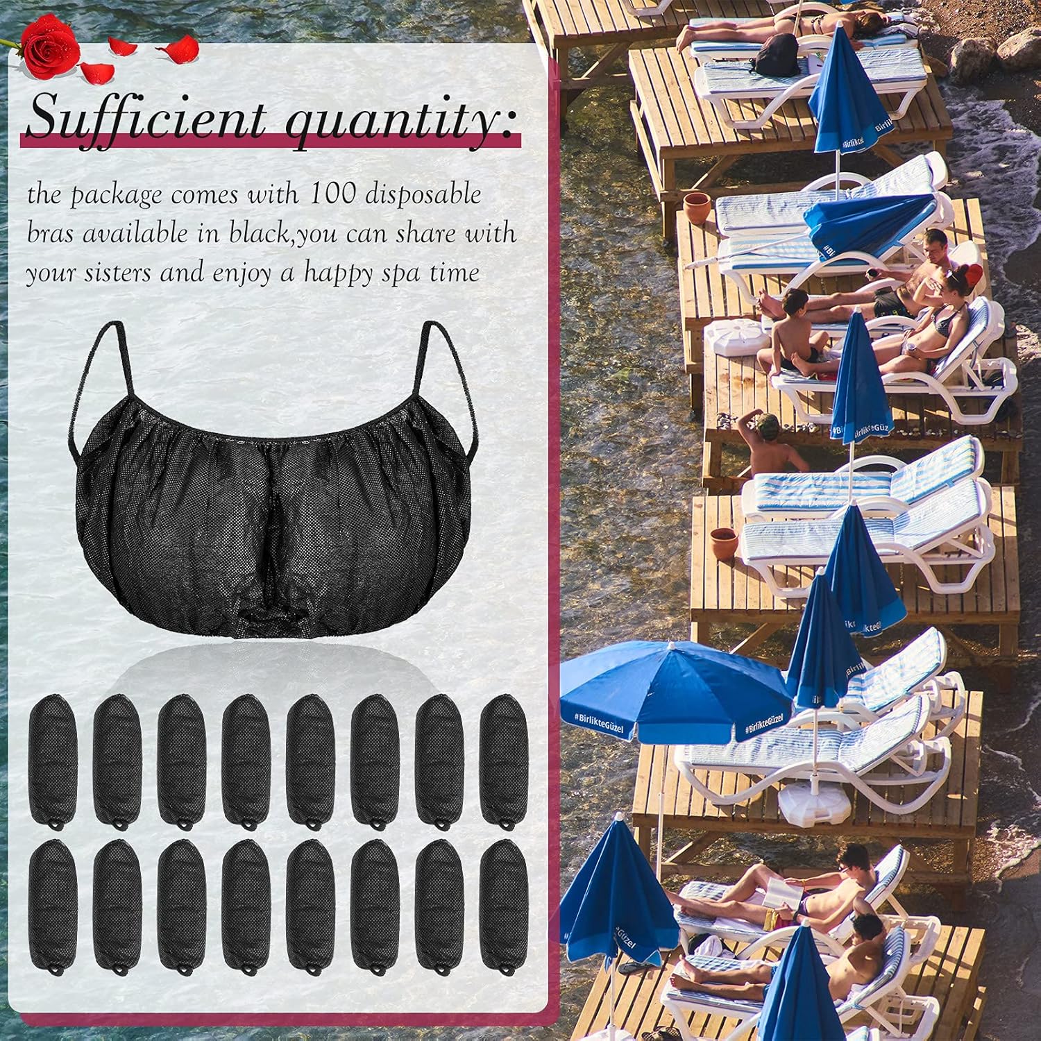 100 Pieces Disposable Bras Disposable Brassieres Non-Woven Bra Beauty Black Brassieres for Sunless Spray Tan Spa Salon Top Garment Underwear - Image 4