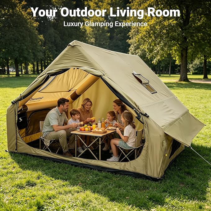 Tienda de campaña inflable para acampar 2-10 personas, montaje rápido, con bomba, aguanta lluvias y viento, Oxford impermeable miniatura 6