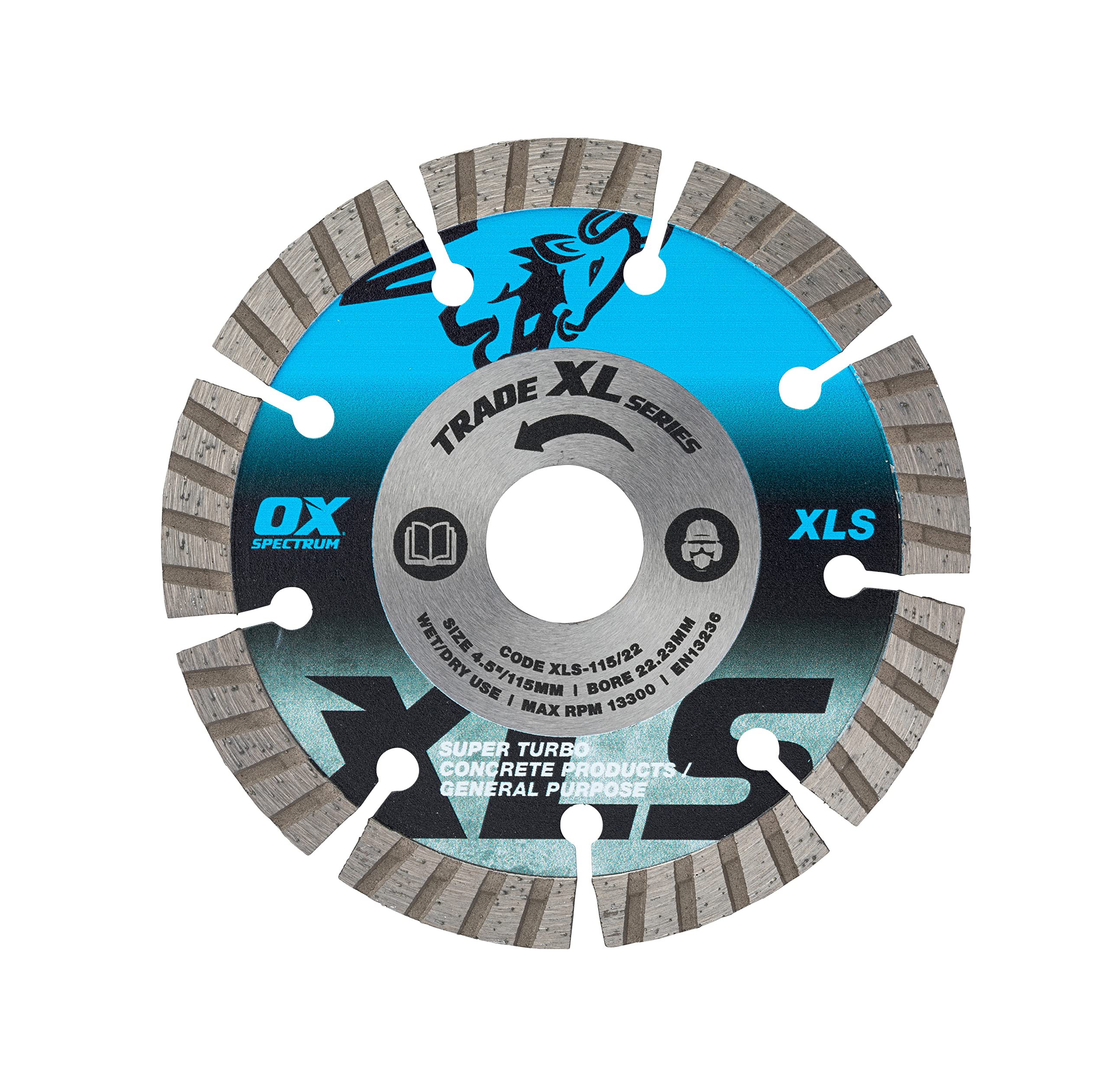 Ox Tools Blue Trade Xl Super - Turbo Segmented Diamond Blade - Concrete & Gp - 115/22.23Mm,