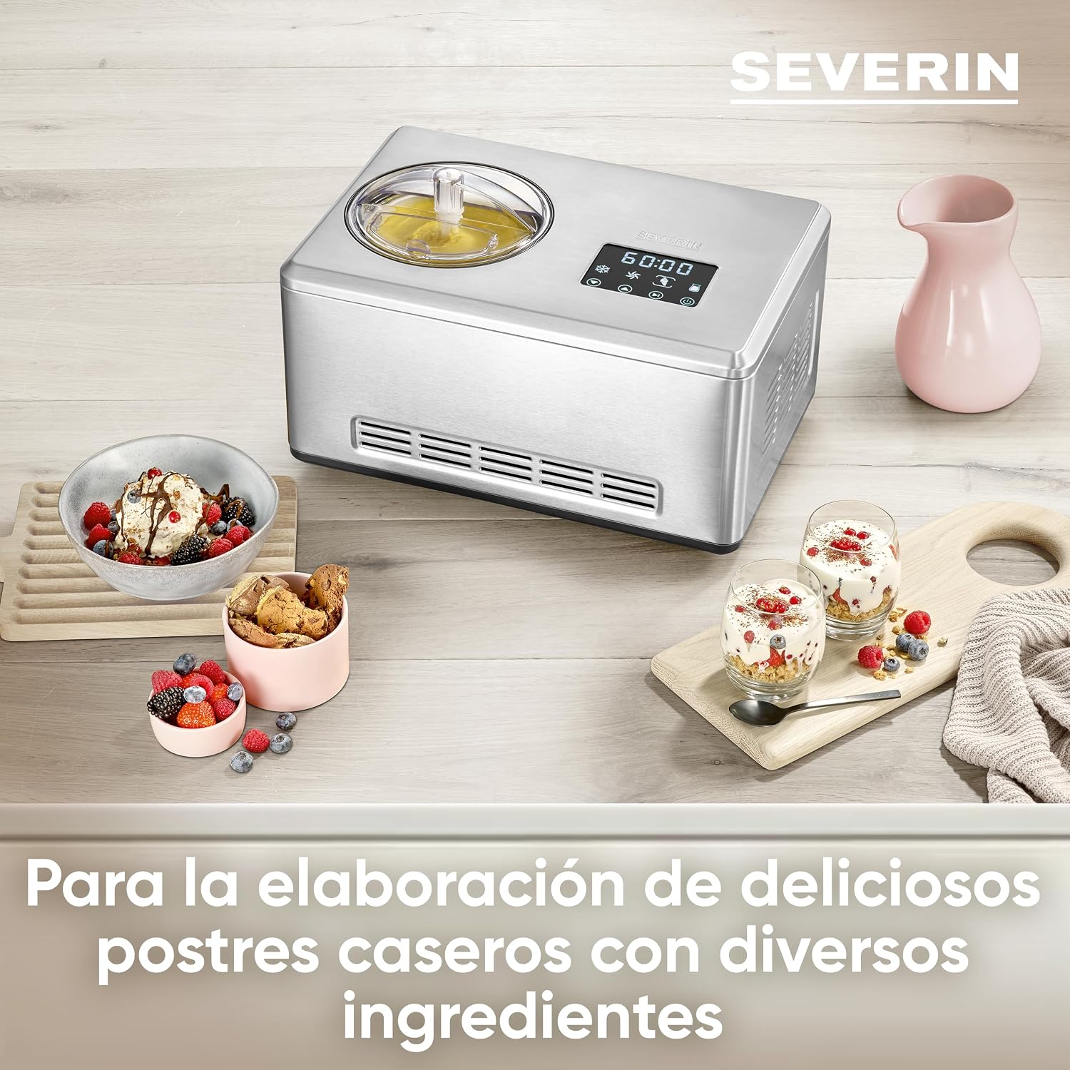 SEVERIN Heladera 2 en 1, heladera con compresor para hacer helado, sorbetes y yogures caseros