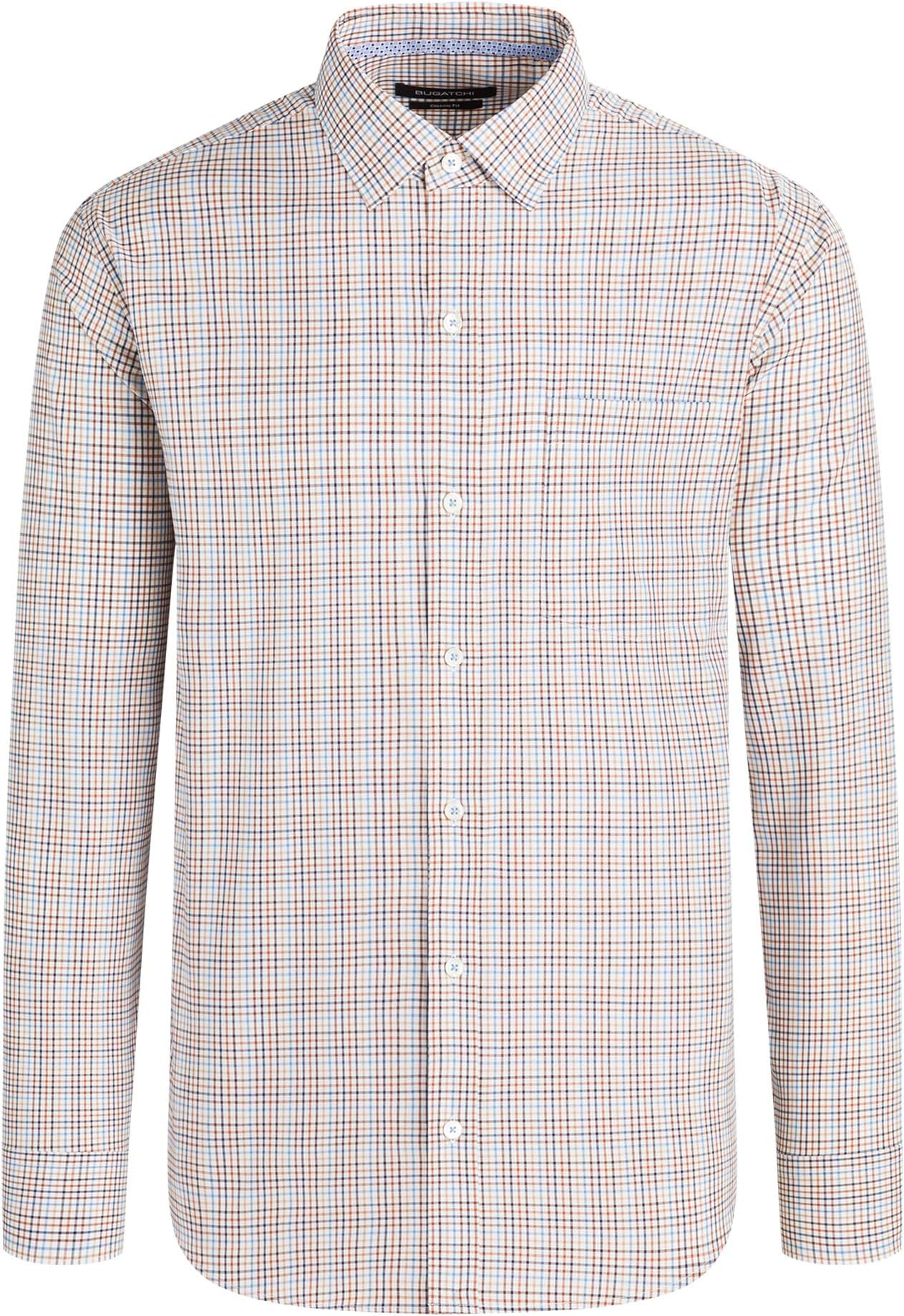 Bugatchi Men's Long Sleeve Small Point Collar Classic Woven