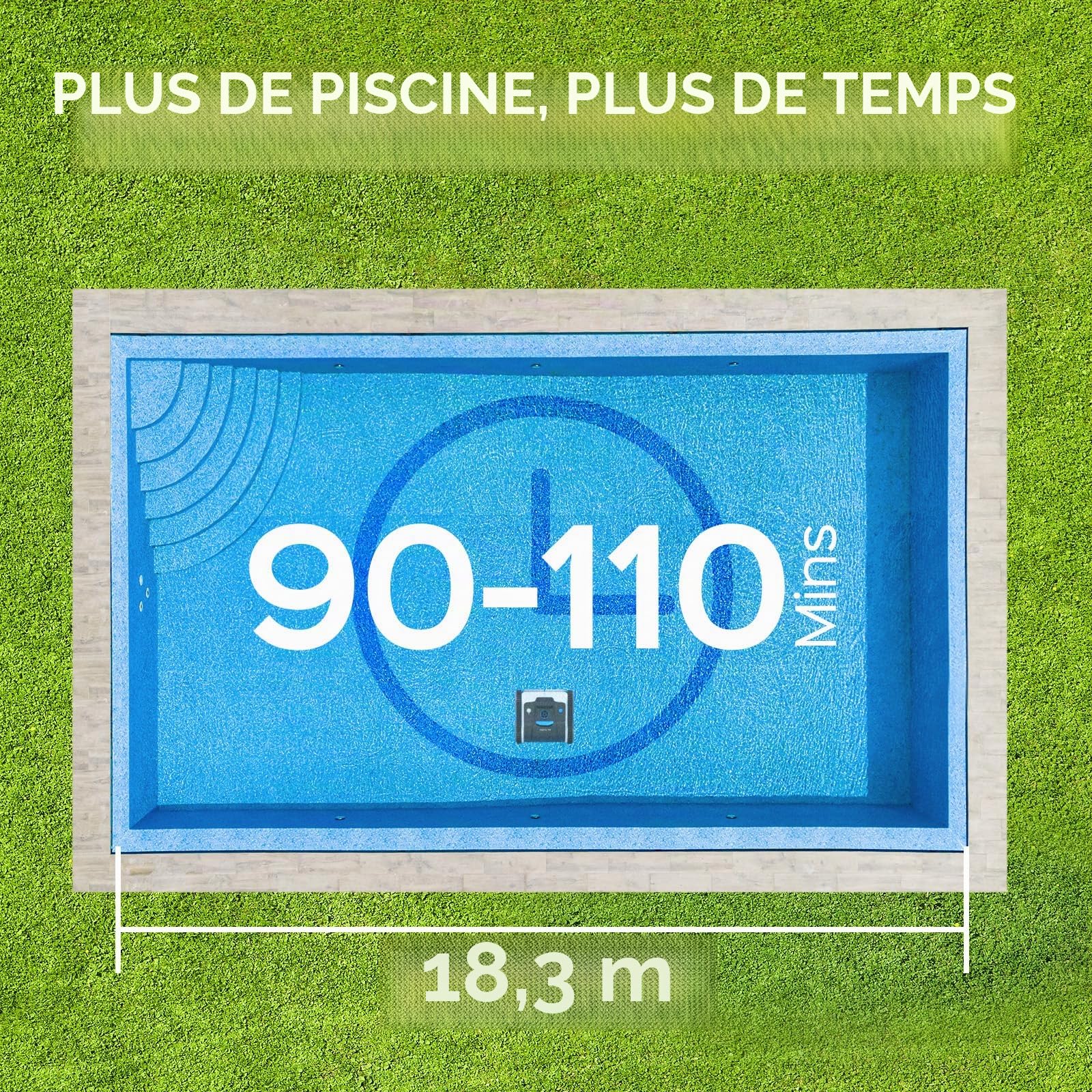 WYBOT Robot Piscine sans Fil pour 120 mins, Nettoyage Automatique du Sol, Ligne d'eau et des Murs, avec Charge Rapide, Aspirateur Piscine pour Piscines Hors Sol ou Enterrées Jusqu'à 120 ㎡