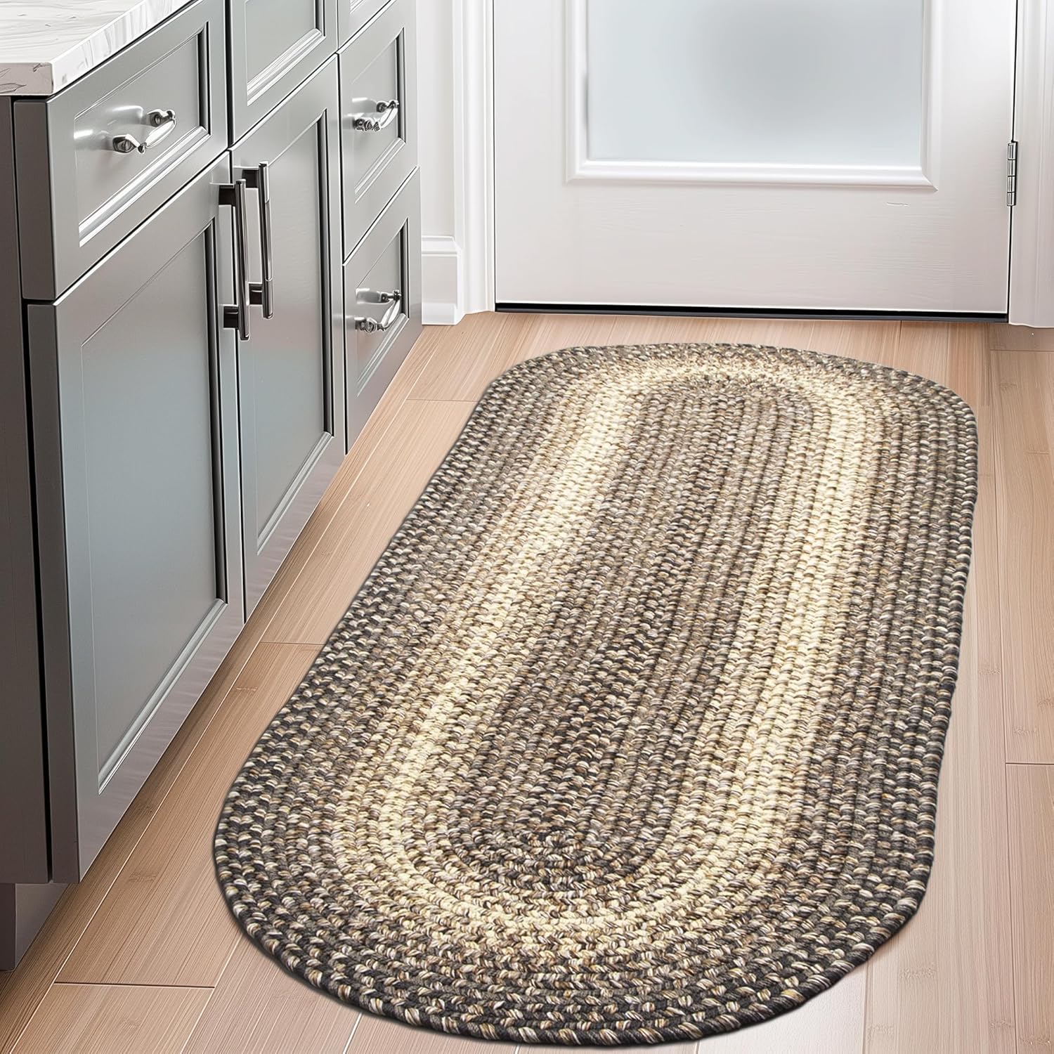 Super Area Rugs Braided Rugs Farmhouse Kitchen Rug - Ridgewood Braided Rug for Living Room - Reversible - Indoor/Outdoor - Made in USA - Brown Velvet/Beige, 2' X 6' Oval Runner