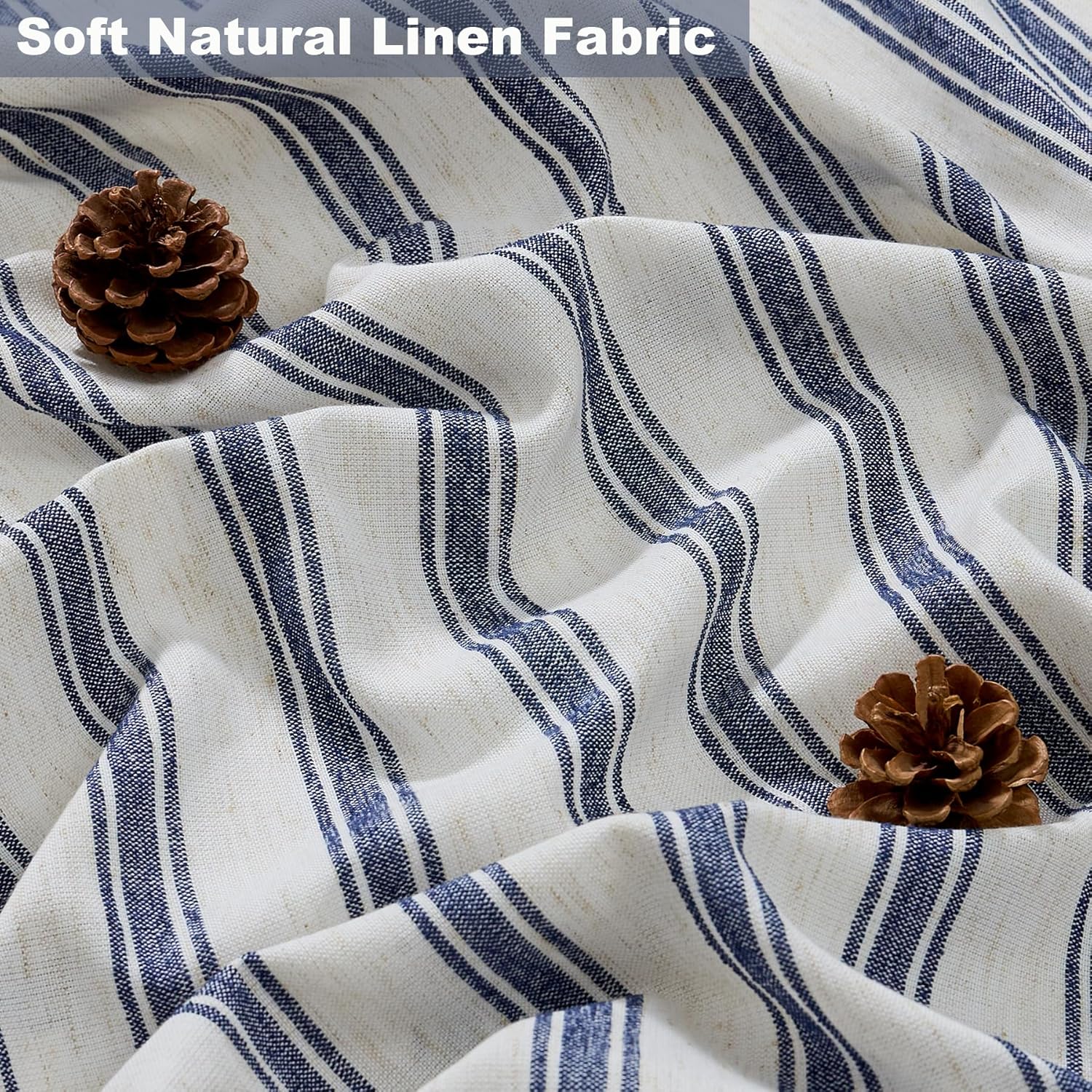 PROCIDA Navy Blue Striped Shower Curtain-Wider Striped, 72x72 Inch Yarn Dyed Linen Blend Cloth Fabric Bathroom Curtain with 12 Metal Hooks, Bath Curtain for Modern Farmhouse Bathrooms