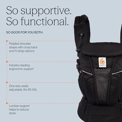 Image of Ergobaby Omni Breeze All Carry Positions Breathable Mesh Baby Carrier with Enhanced Lumbar Support & Airflow, Onyx Black, 3-20 Kgs