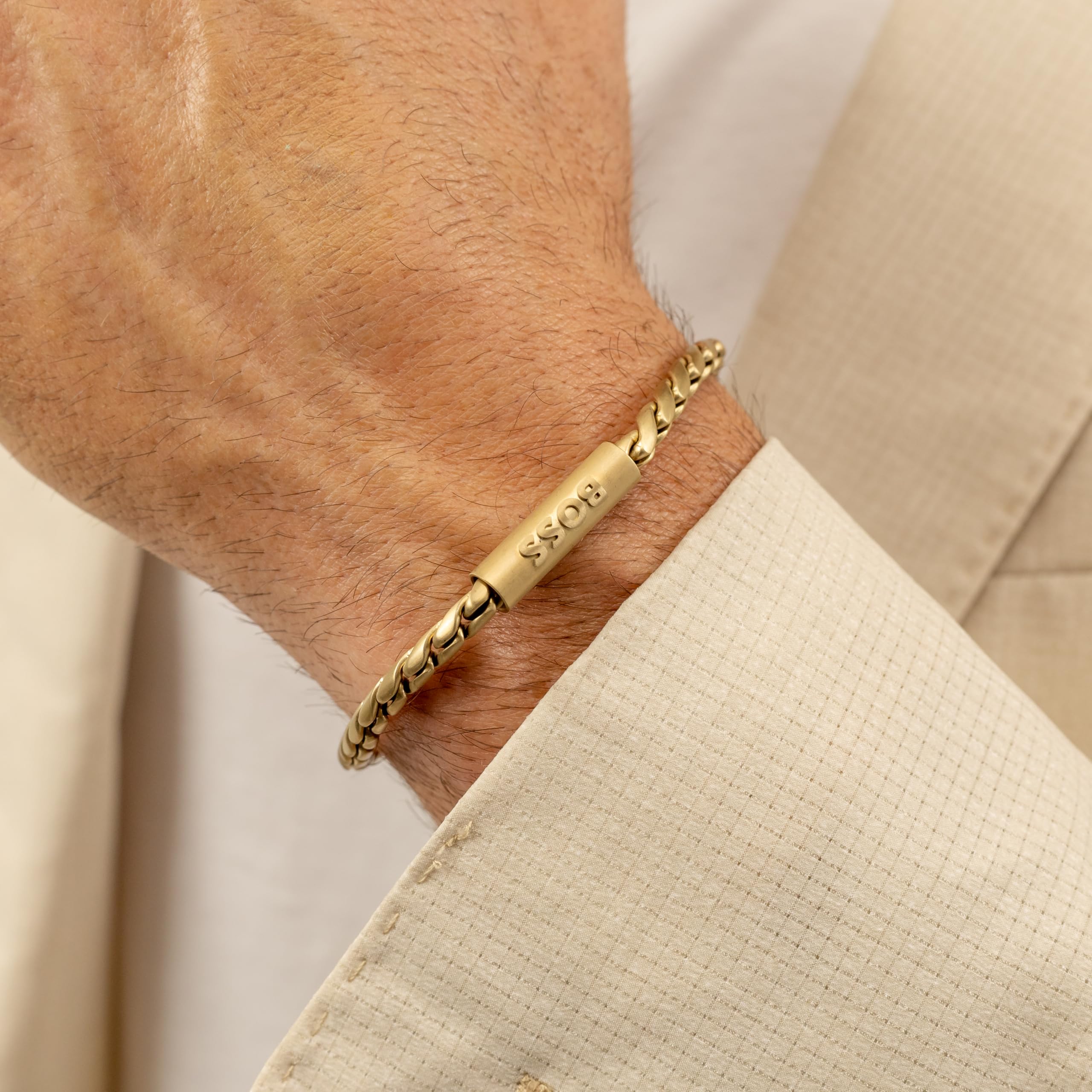 BOSS Jewelry Bracelet en Chaîne pour Homme Collection DORAN en Acier Inoxydable avec une Plaque Gravée