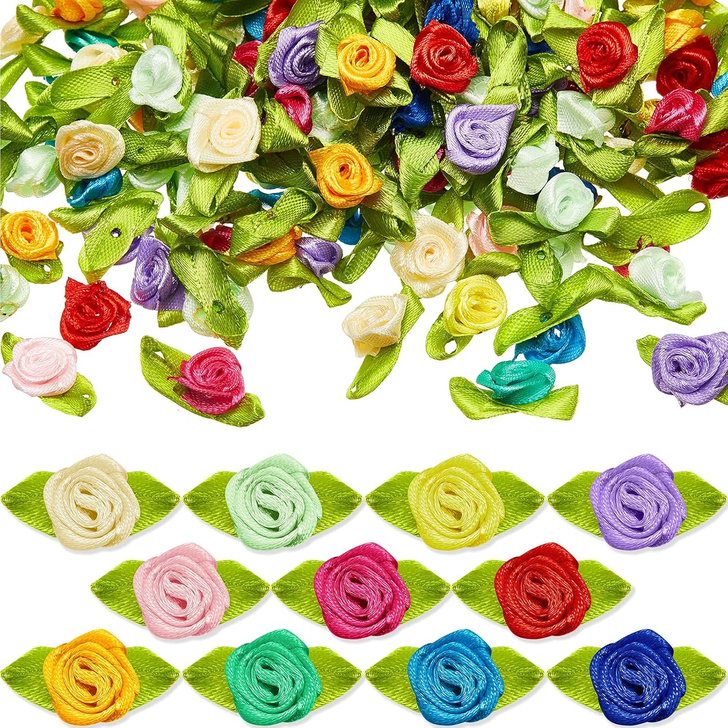 Amazon.com: WILLBOND 300 Pcs Mini Ribbon Roses for Crafts Multicolor ...