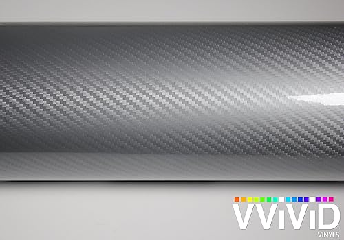 VViViD película de epoxi muy brillante, vinilo tipo fibra de carbono para auto (10 x 5pies, plateado)