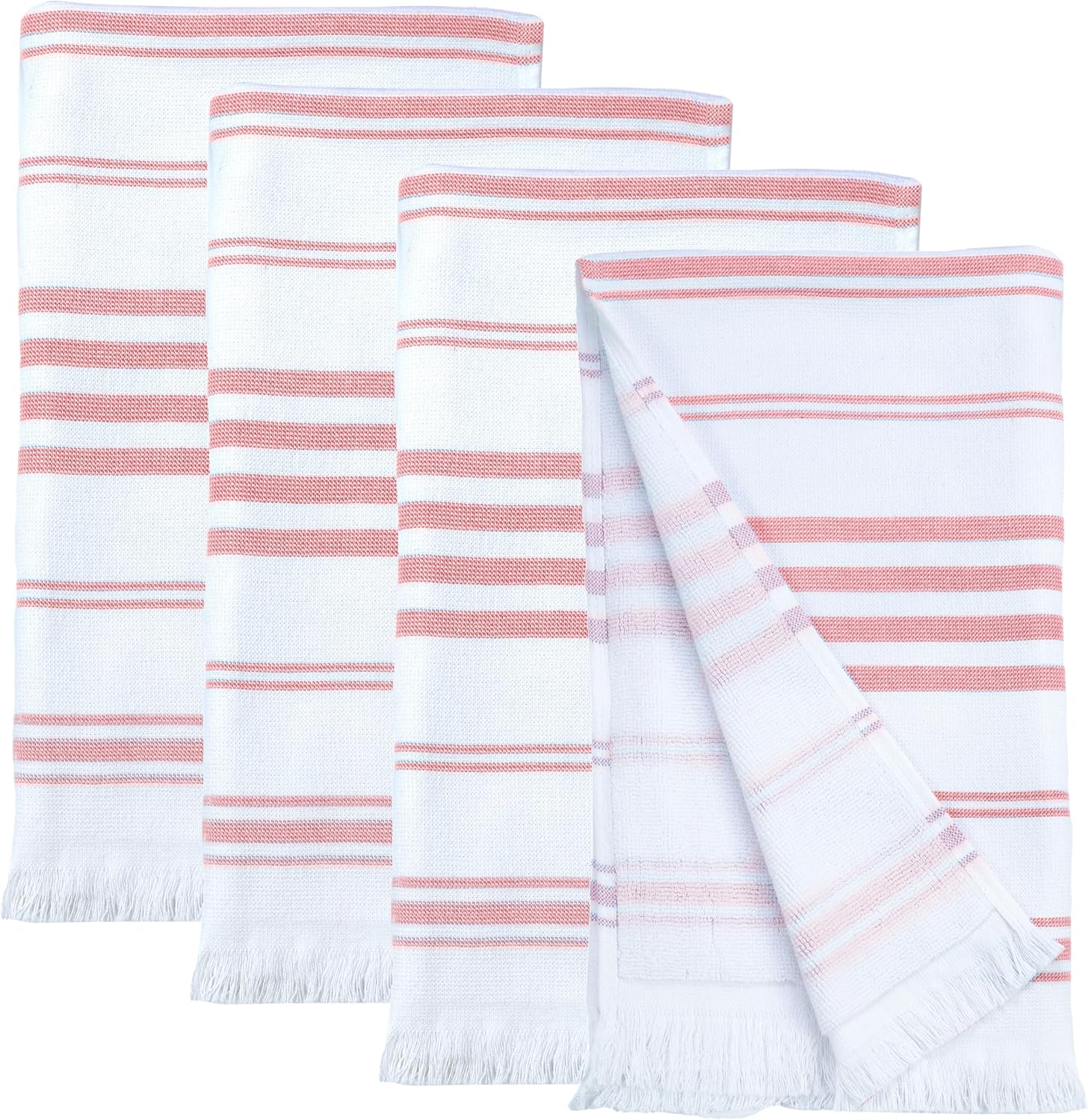 Ample Decor Turkish Hand Towels for Kitchen Set of 4 100% Cotton - Quick Drying, Towel for Hand, Face, Hair, Yoga, Tea, Dishcloth, and Bath - Red - 16 X 28 Inch