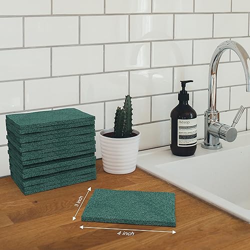 Miniatura 2 de Paquete de 100 estropajos resistentes de 3 x 4 pulgadas, almohadillas verdes para fregar, no rayan, a granel para cocina, platos, ollas, sartenes,