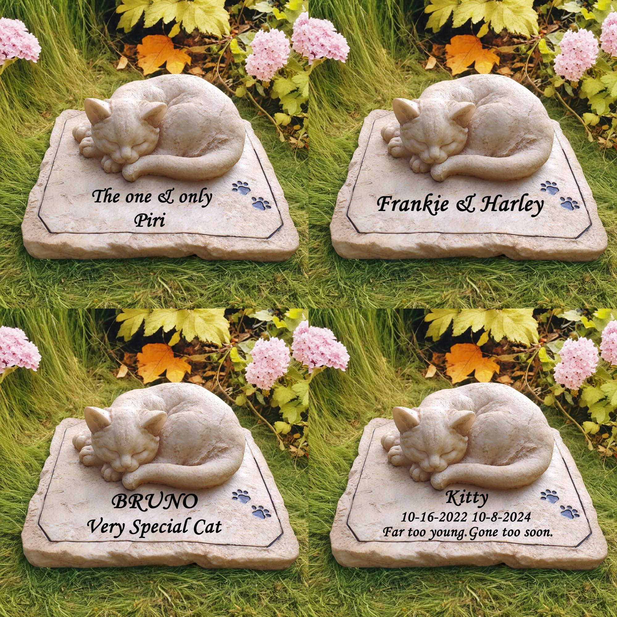 Personalizzate lapidi per gatti con statua di gatto dormiente, pietre da giardino memoriali con incisione personalizzata