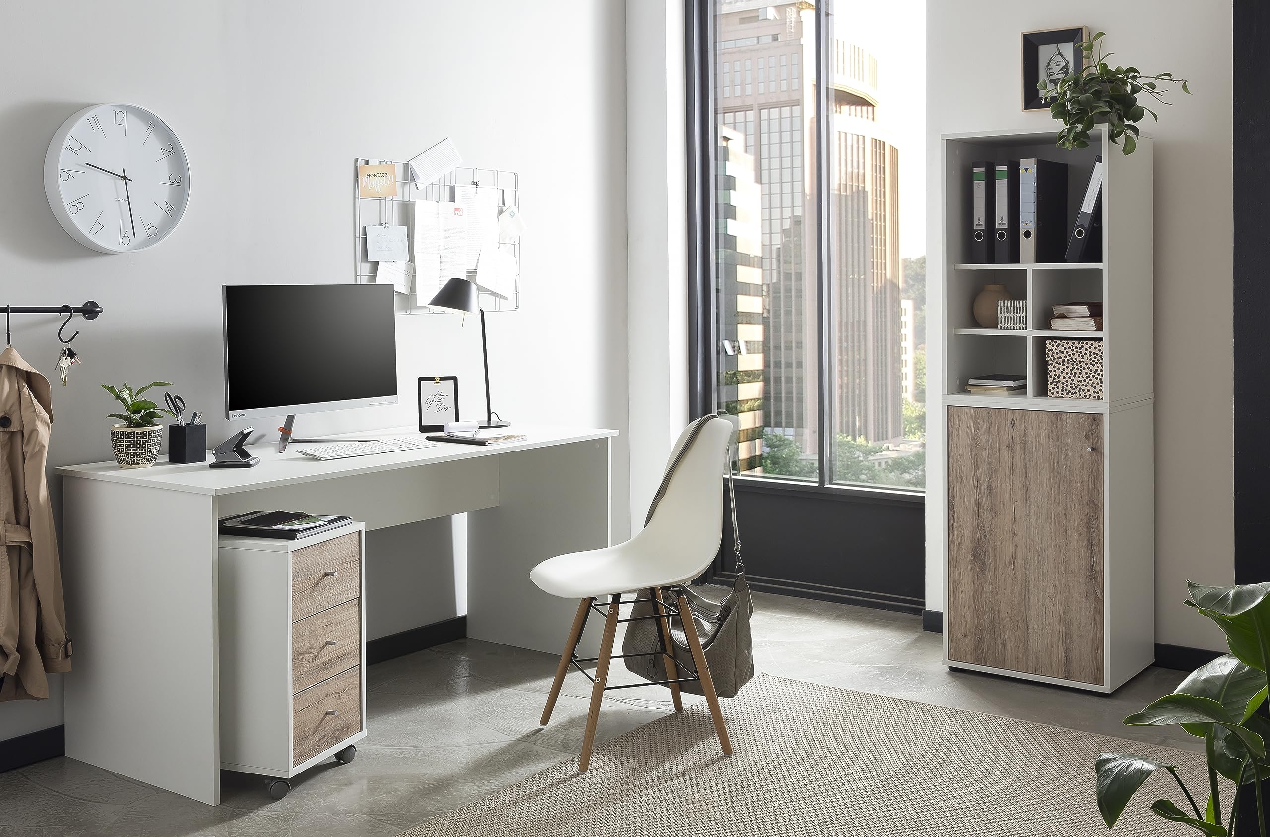Schildmeyer Aktenschrank Reno 400, 152200, weiß/wildeiche Dekor, 51 x 41 x 83,6 cm
