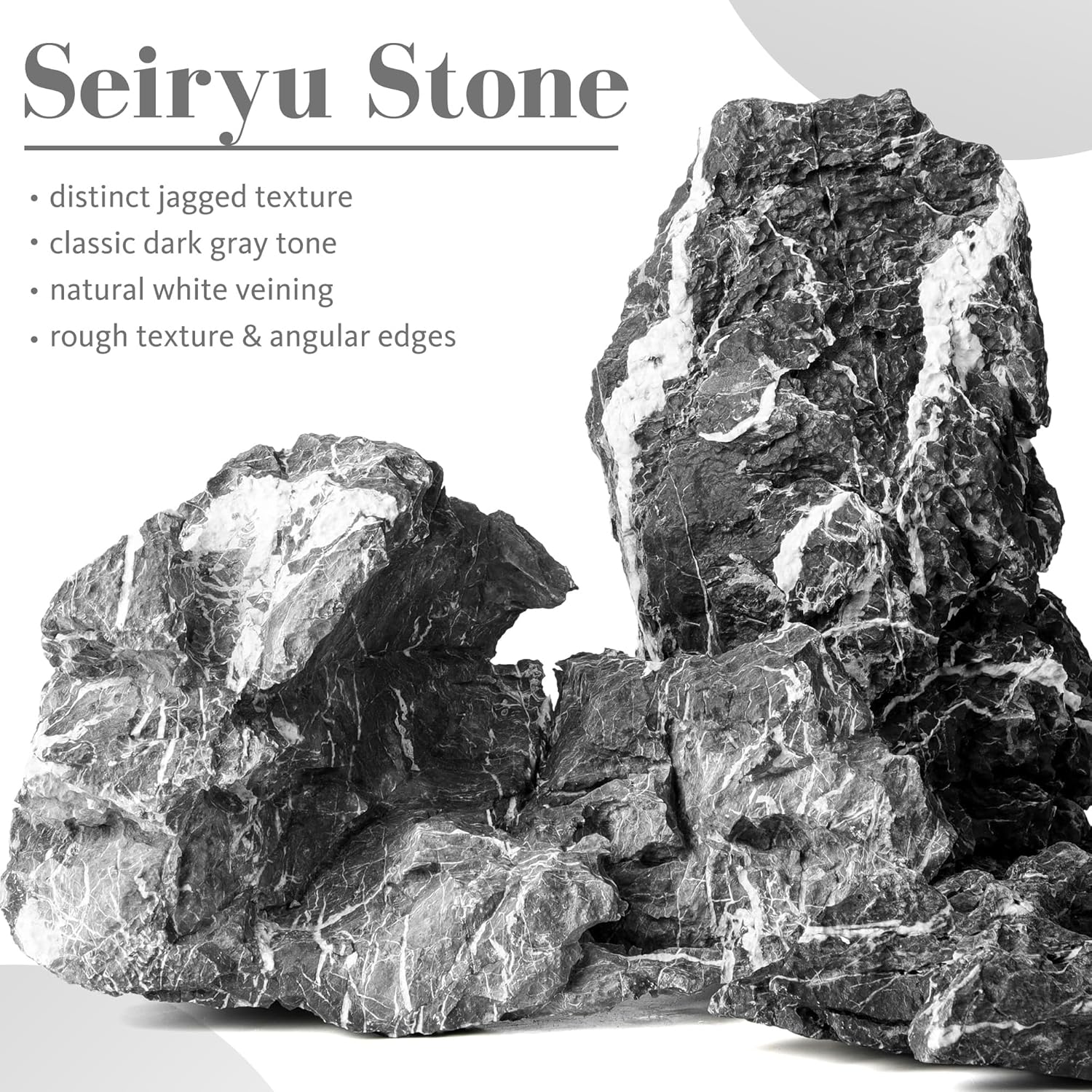 10.0-12.0 Inches Natural Seiryu Stone, 3 PCS Extra Large Aquarium Rocks for Aquascaping, Iwagumi Layouts, Terrariums & Aquarium Décor