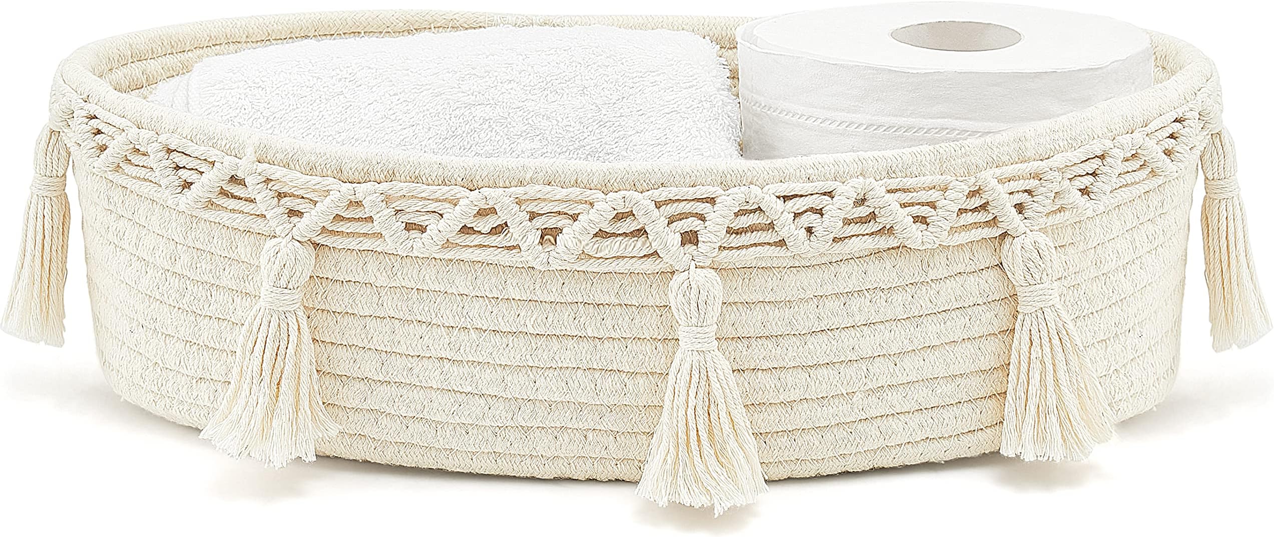 Amazon.com: Mkono Small Boho Decor Basket for Bathroom Macrame Cotton ...