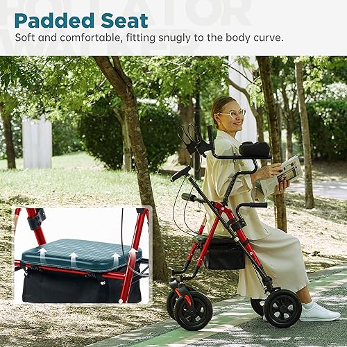 Miniatura 5 de ELENKER Andador Vertical Todo Terreno, Andador Rodante de Pie con Ruedas Grandes de PU de 10'' y Reposabrazos Acolchados Ajustables para Personas