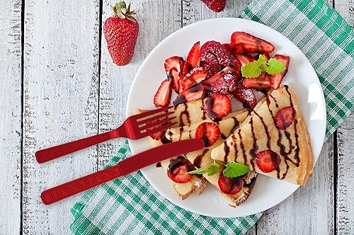 Miniatura 5 de DecorRack Juego de cubiertos de plástico, juegos de cubiertos de plástico de color rojo para fiestas, 96 piezas de utensilios resistentes a granel