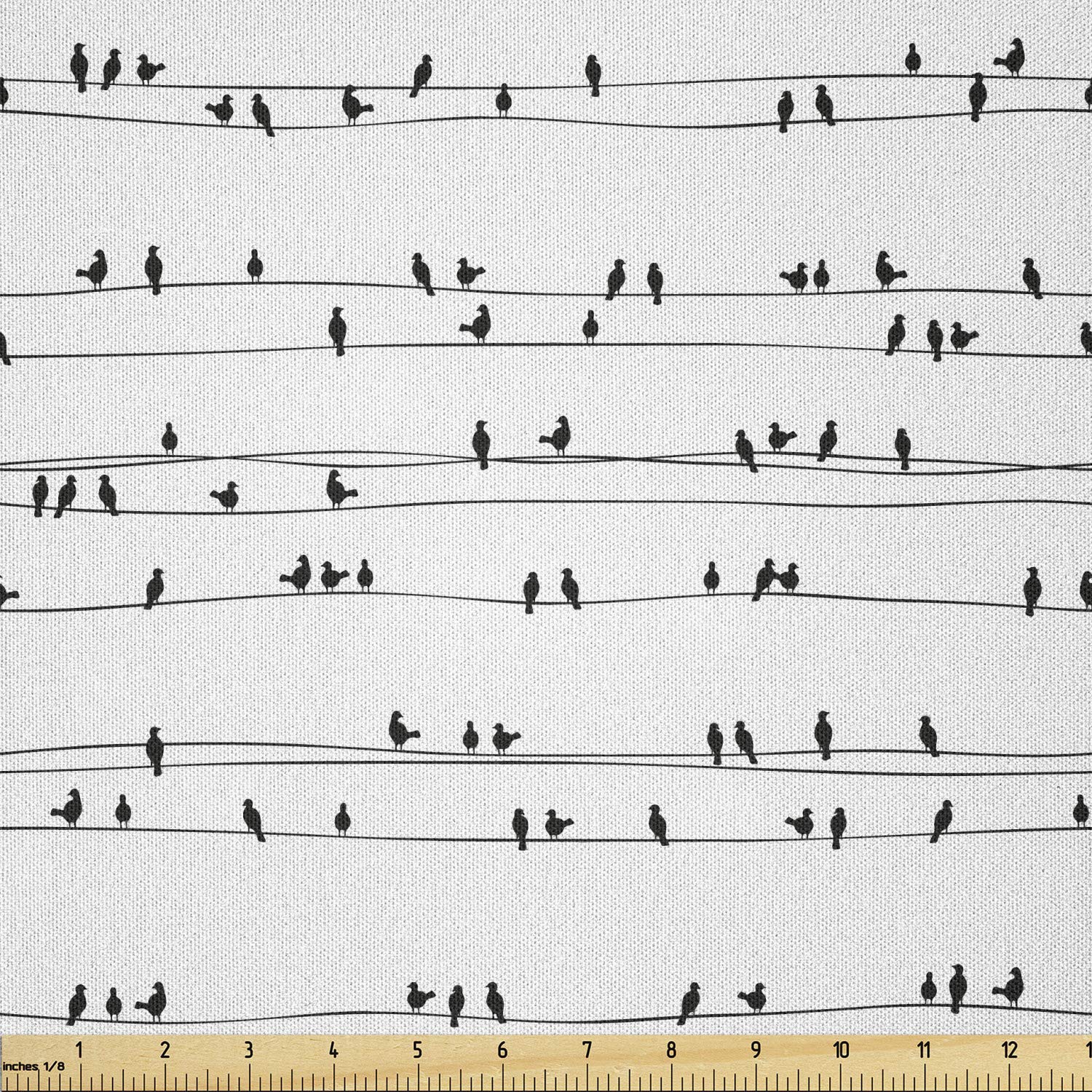 Ambesonne Bird on a Wire Fabric by The Yard, View of Lots of Avian Animal Silhouettes in Monochrome Art, Microfiber Fabric for Arts and Crafts