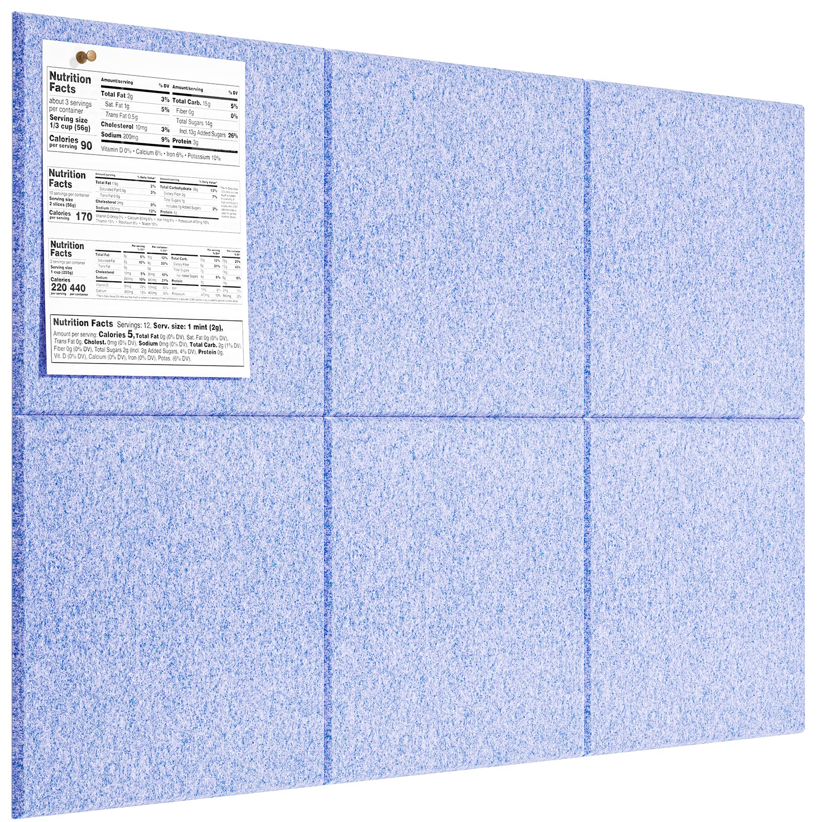 MaxGear Large Cork Board for Wall 36" x 24", Light Blue Bulletin Board, 6 Pack Felt Wall Tiles with Pushpins, Cork Boards for Office Pin Board Tack
