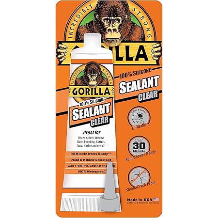Gorilla 8090001 2.8 Ounce Squeeze Tube Clear Silicone Sealant, 1-Pack