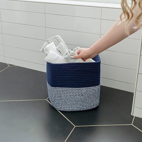 Miniatura 5 de NaturalCozy Cubos de almacenamiento de 11 pulgadas de cuerda de algodón tejida para organizar, paquete de 3, cubos de almacenamiento, cestas de