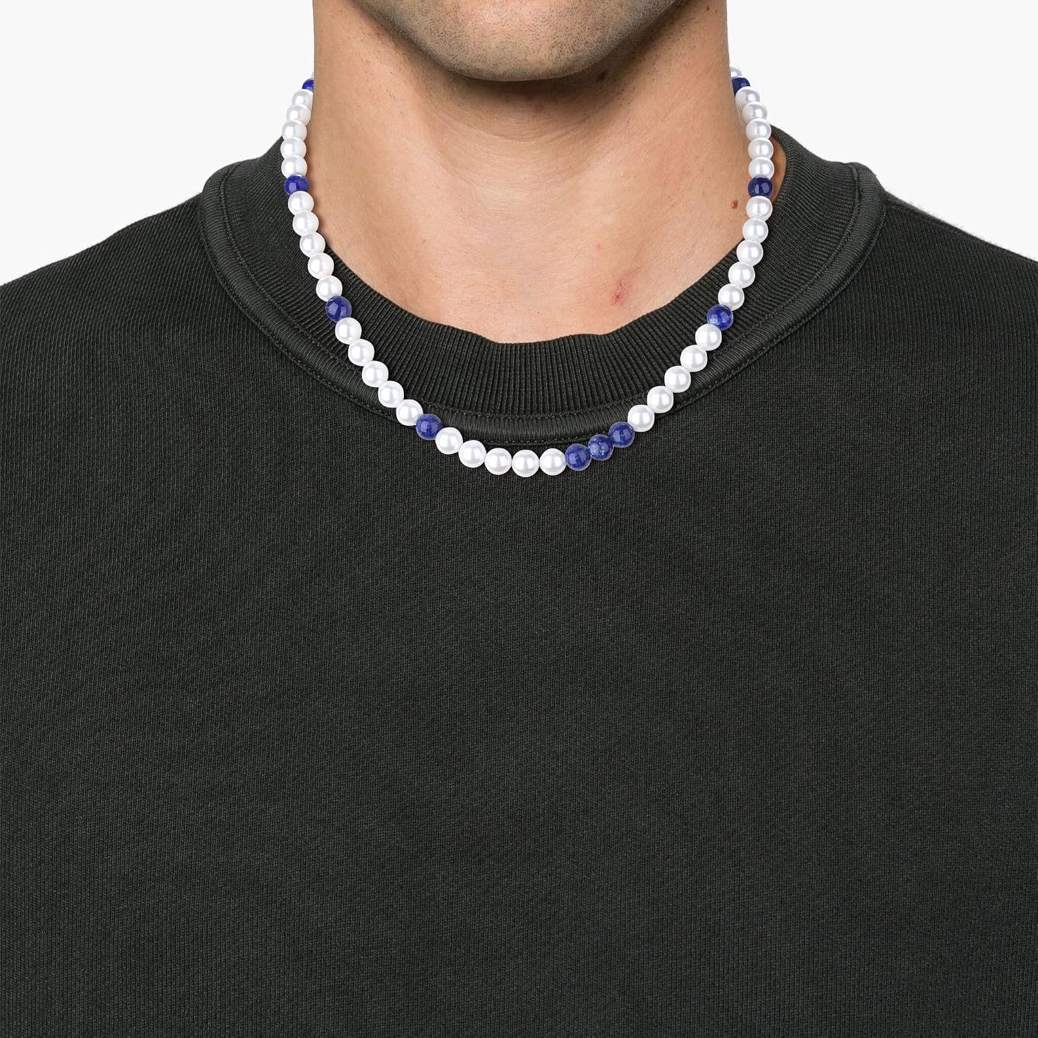 GAVU Men's Pearl Necklace, Pearl Jewelry Crystal Beaded Necklace for Men 20"/22"/24"/26" - Image 2